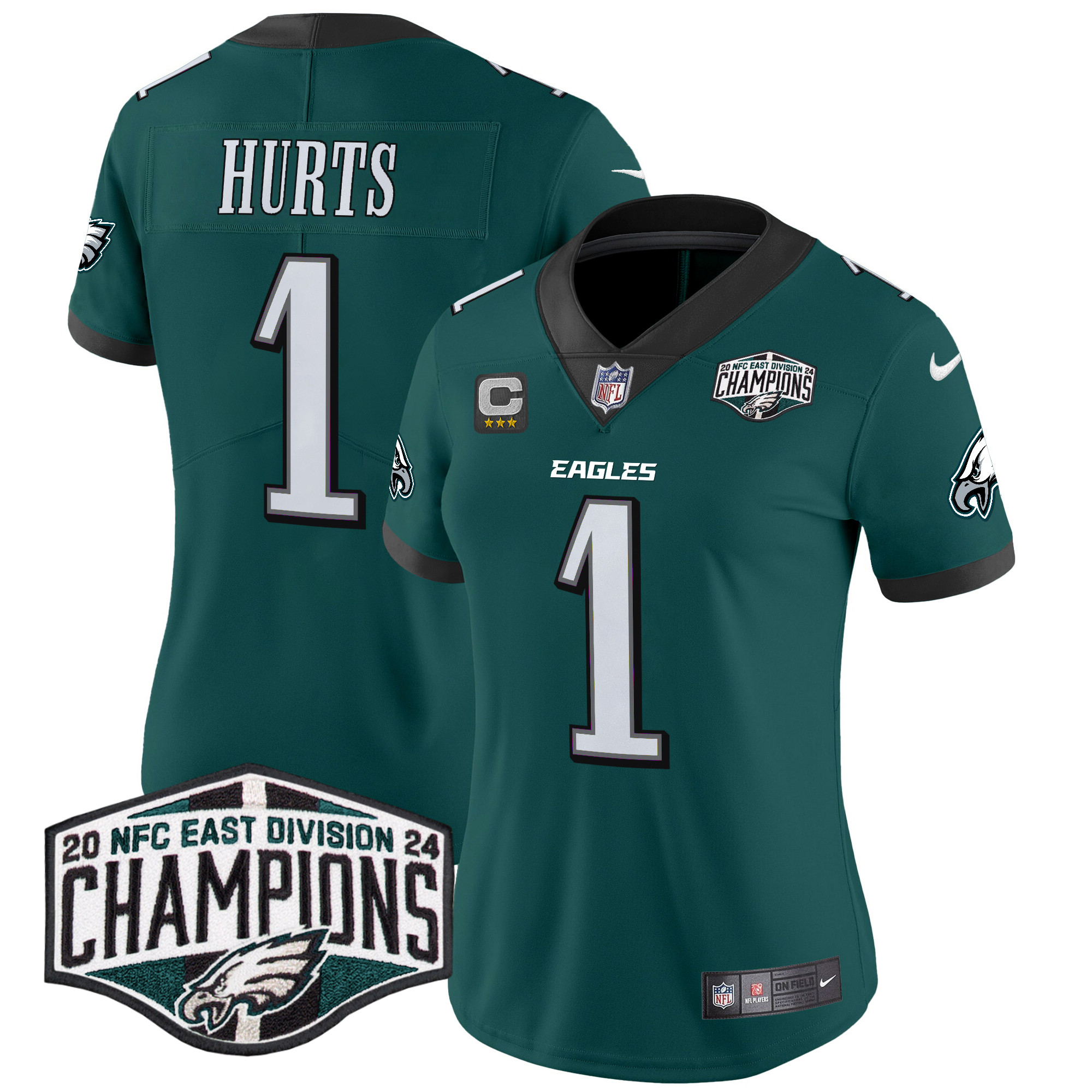 Jalen Hurts Women's Philadelphia Eagles 2024 NFC East Division Champions Vapor Limited Midnight Green Jersey - All Stitched