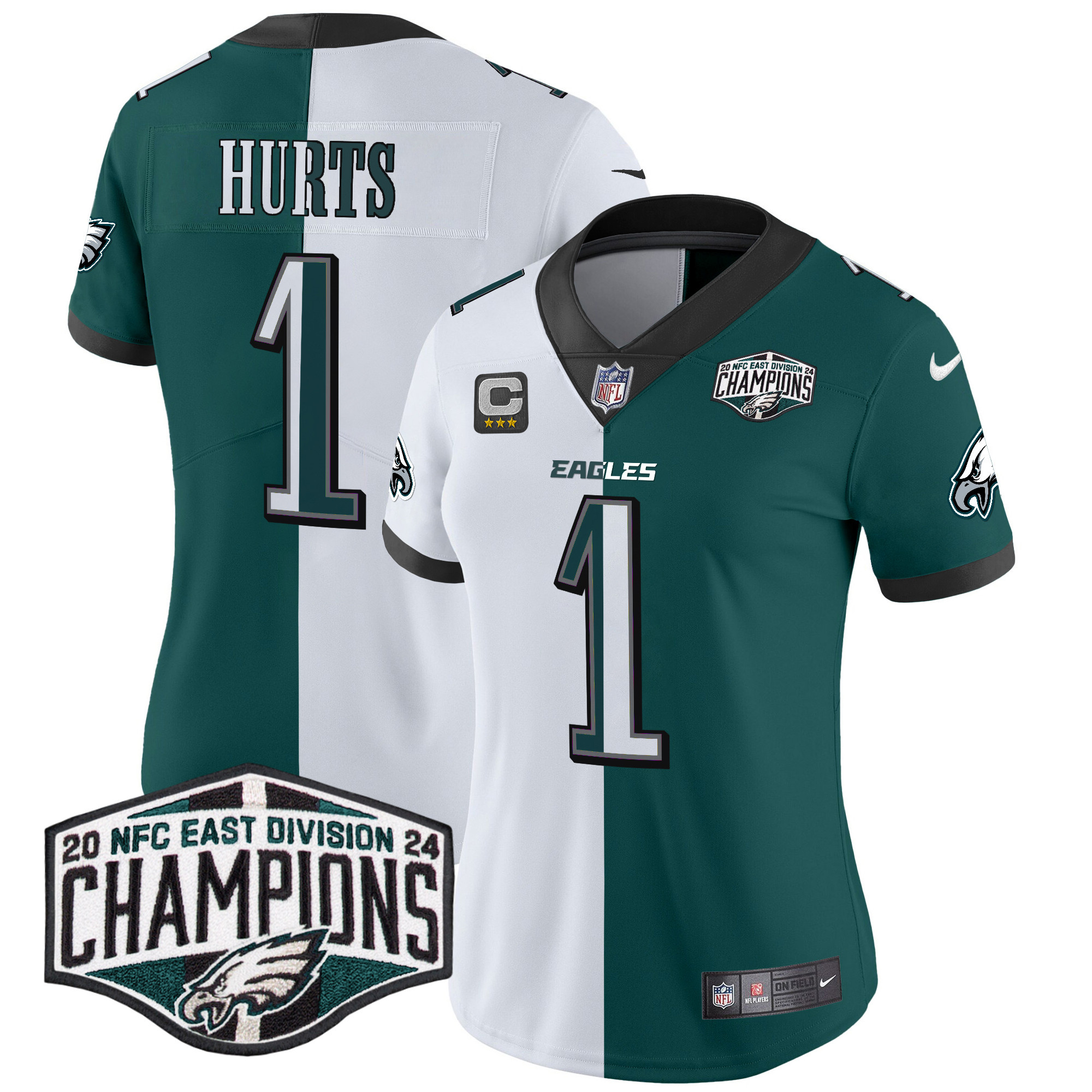 Jalen Hurts Women's Philadelphia Eagles 2024 NFC East Division Champions Vapor Limited Split Jersey - All Stitched