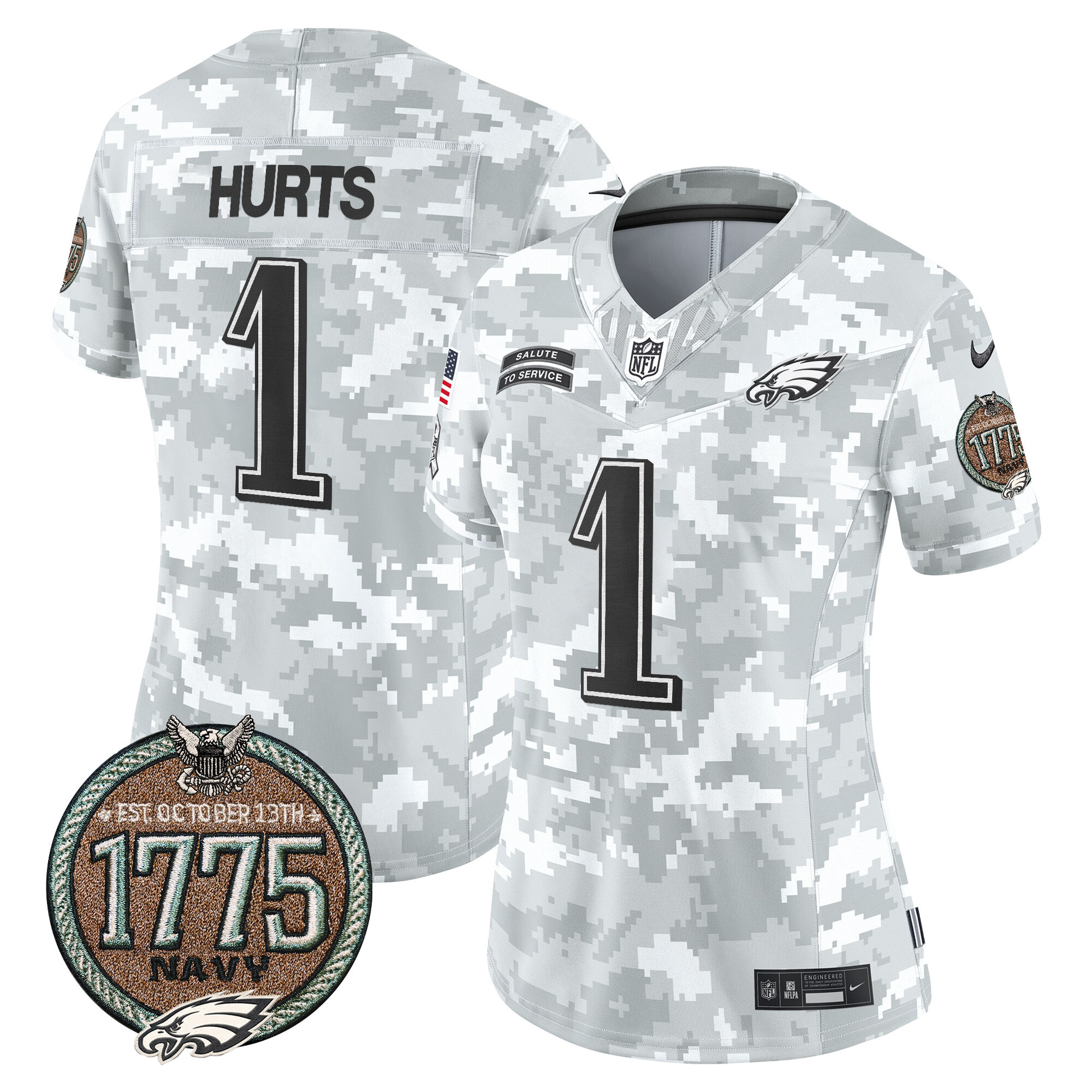 Jalen Hurts Women's Philadelphia Eagles 2024 Salute to Service Establishment Year Patch Vapor Limited Navy Jersey - All Stitched
