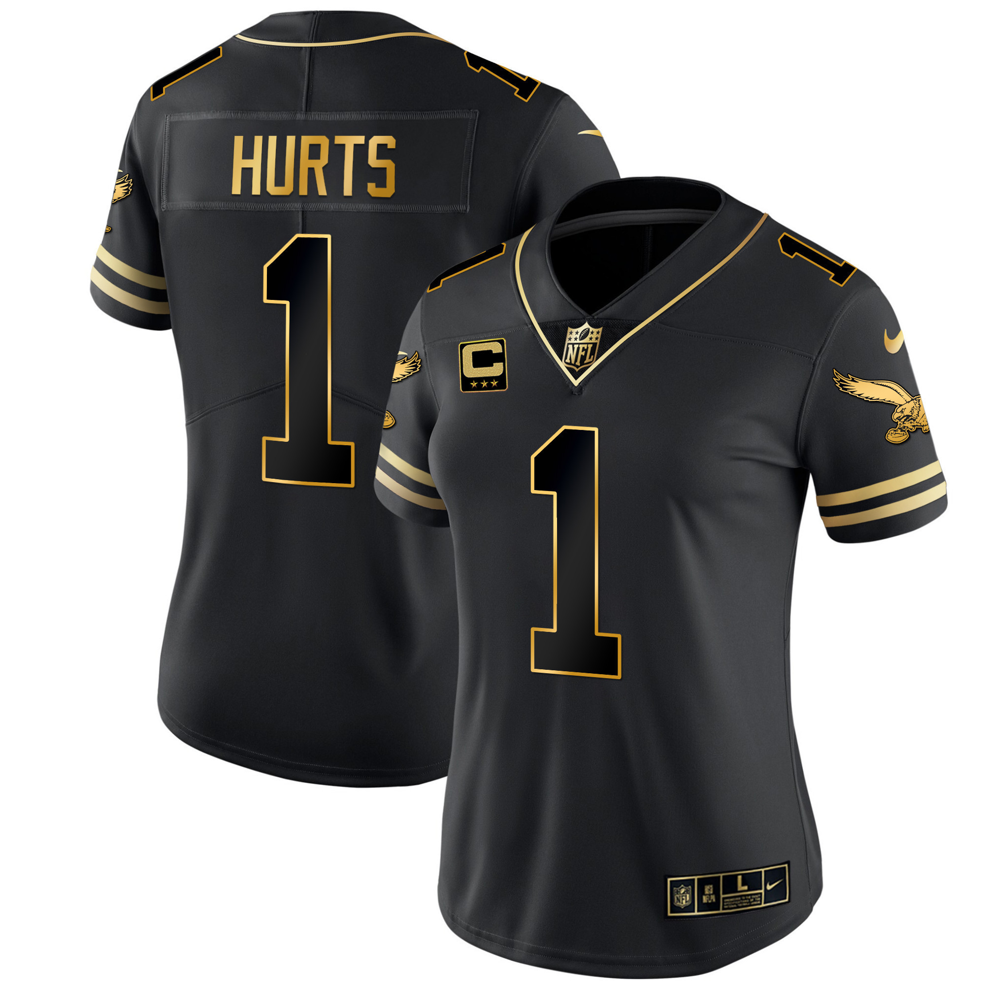 Jalen Hurts Women's Philadelphia Eagles Gold & Kelly Vapor Black Gold Jersey - All Stitched
