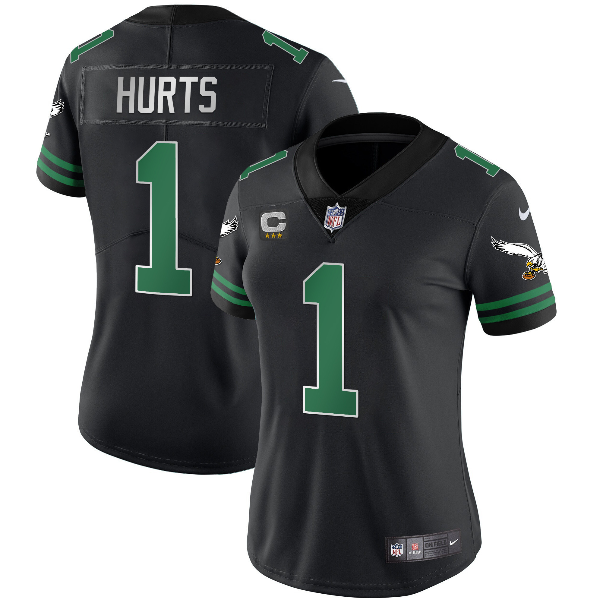 Jalen Hurts Women's Philadelphia Eagles Gold & Kelly Vapor Kelly Black Jersey - All Stitched