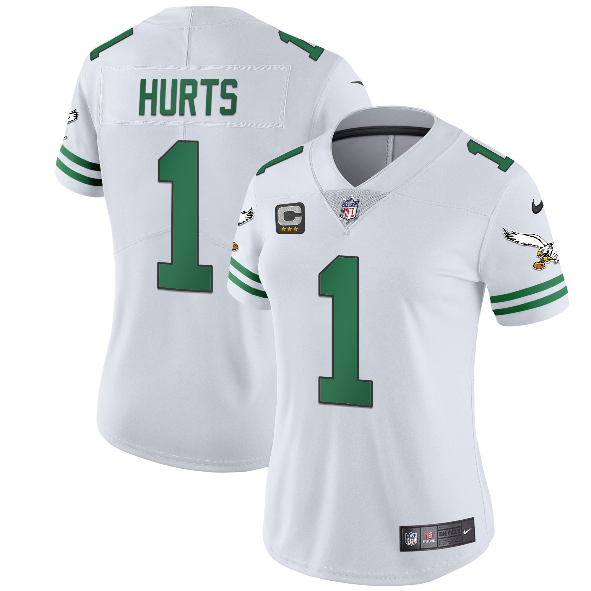 Jalen Hurts Women's Philadelphia Eagles Gold & Kelly Vapor Kelly White Jersey - All Stitched