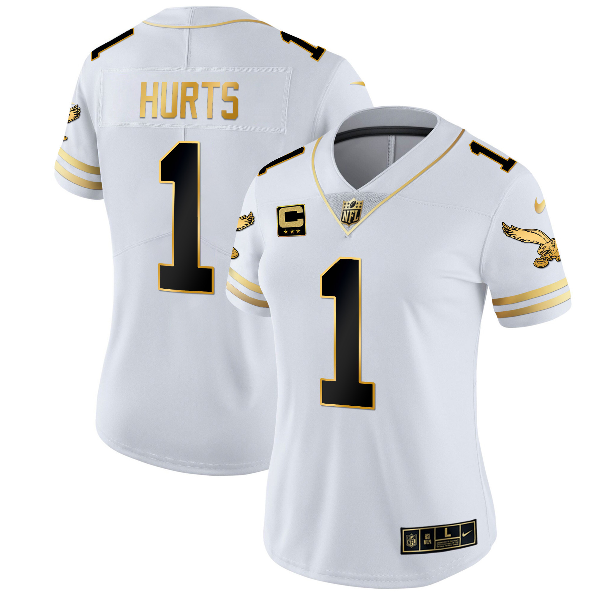 Jalen Hurts Women's Philadelphia Eagles Gold & Kelly Vapor White Gold Jersey - All Stitched