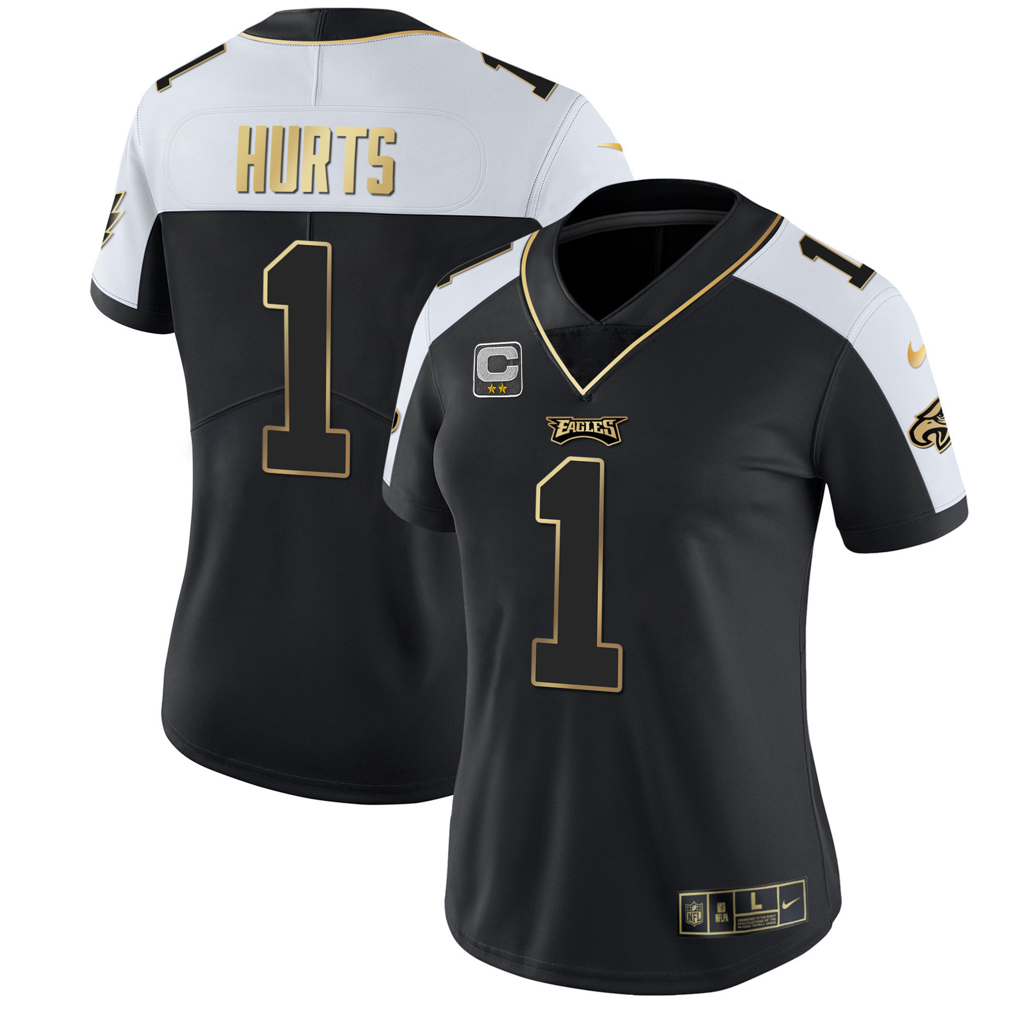 Jalen Hurts Women's Philadelphia Eagles Gold & Split Vapor - All Stitched Alternate Jersey - All Stitched