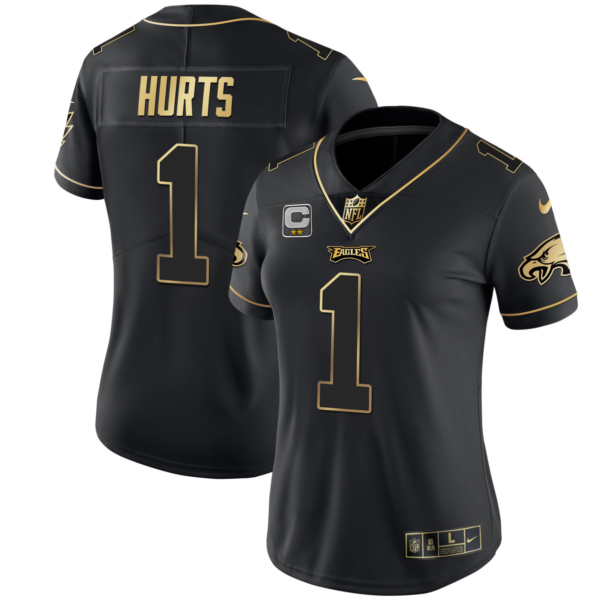 Jalen Hurts Women's Philadelphia Eagles Gold & Split Vapor - All Stitched Black Gold Jersey - All Stitched