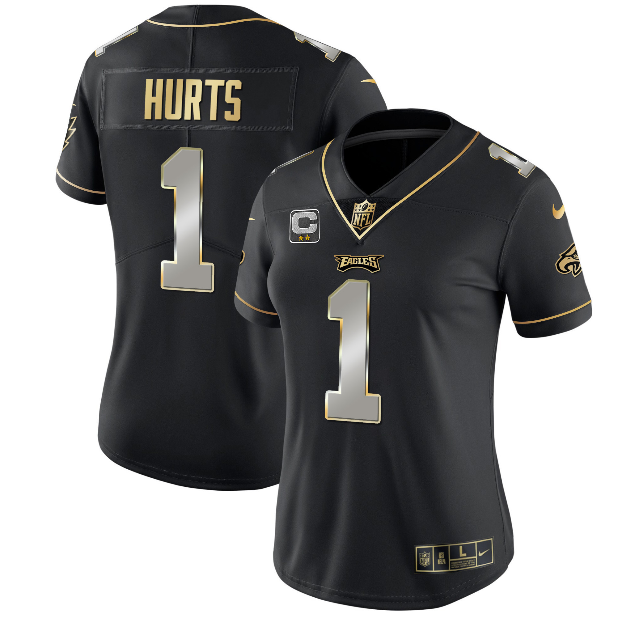 Jalen Hurts Women's Philadelphia Eagles Gold & Split Vapor - All Stitched Black Limited Jersey - All Stitched