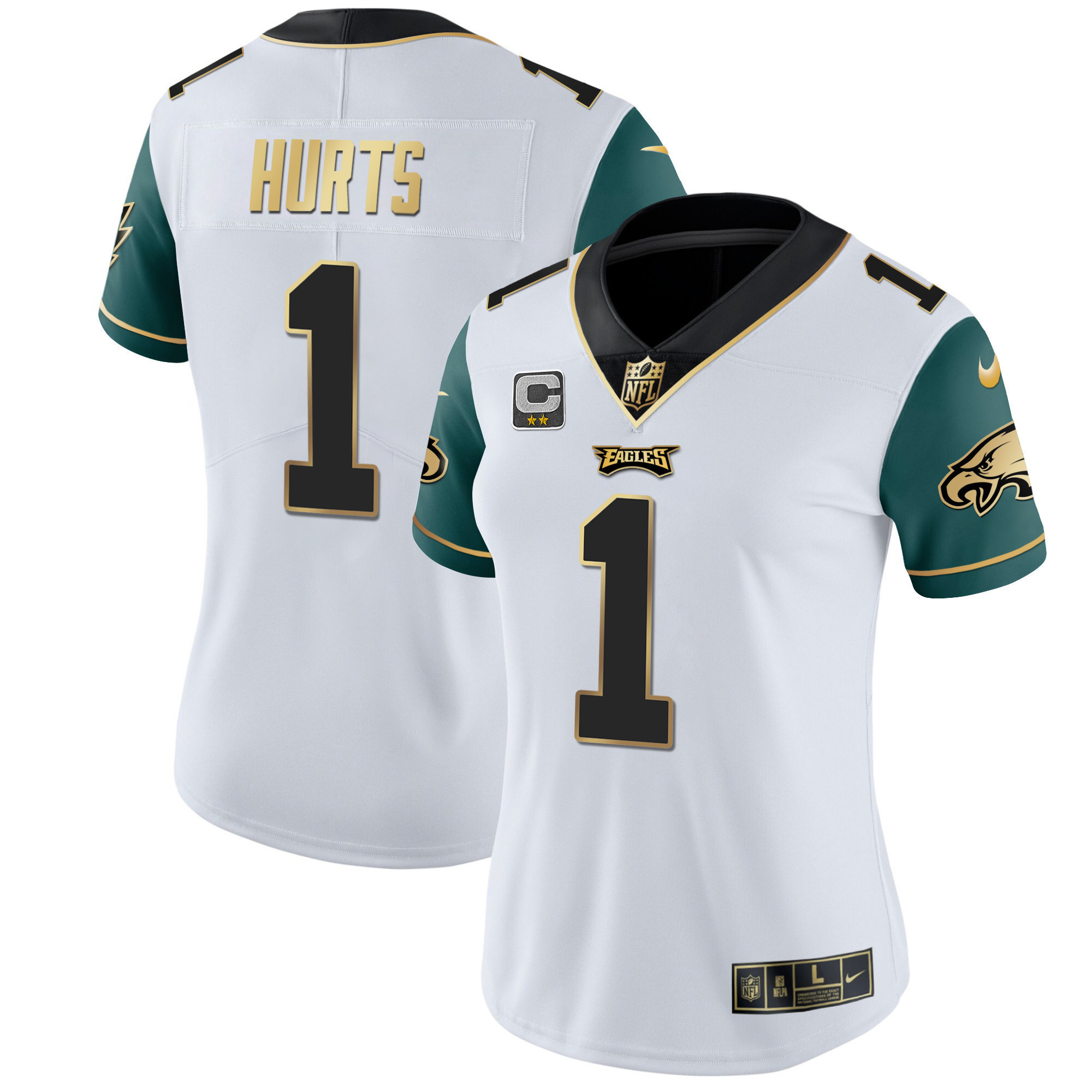 Jalen Hurts Women's Philadelphia Eagles Gold & Split Vapor - All Stitched Green Sleeves Jersey - All Stitched