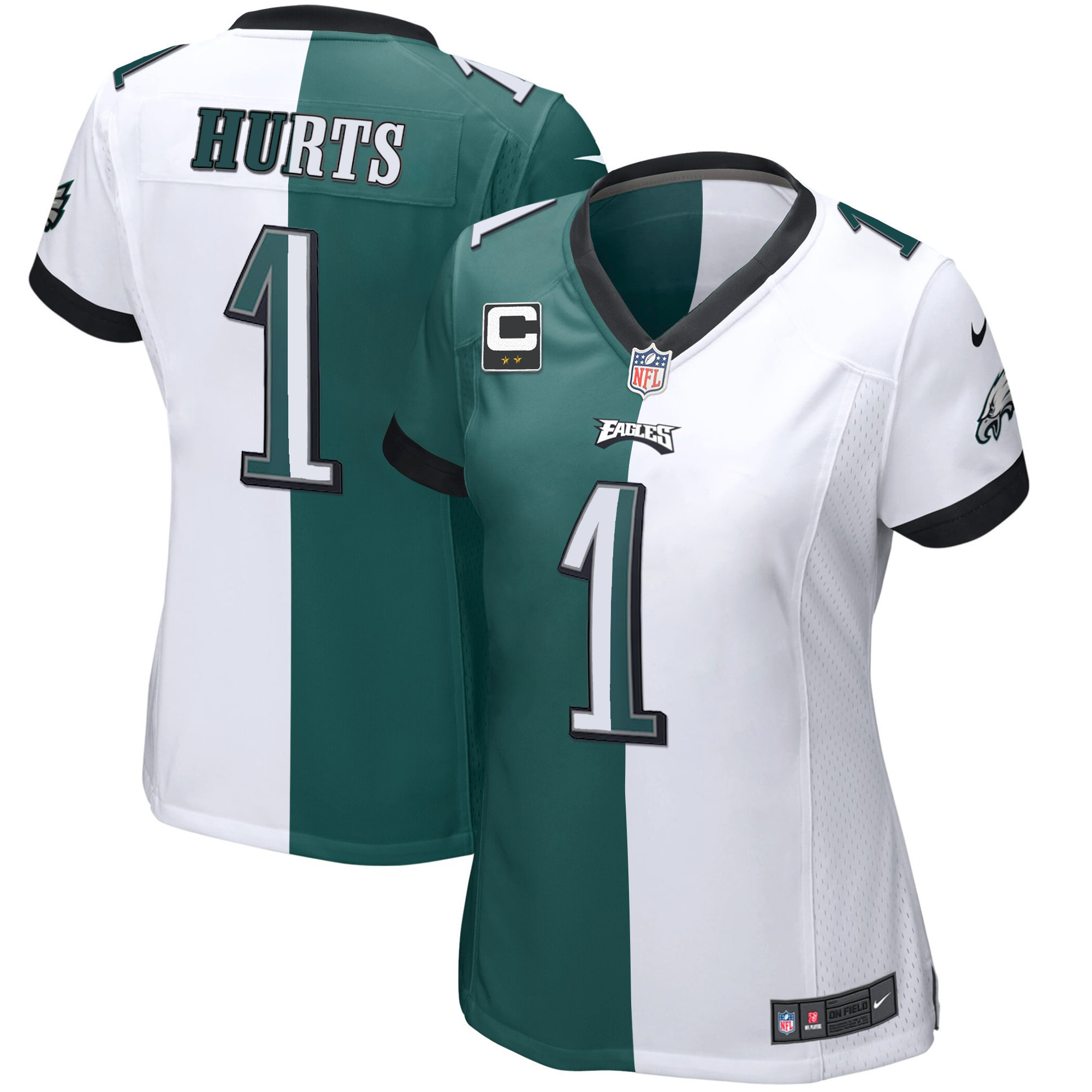 Jalen Hurts Women's Philadelphia Eagles Gold & Split Vapor - All Stitched Split Jersey - All Stitched