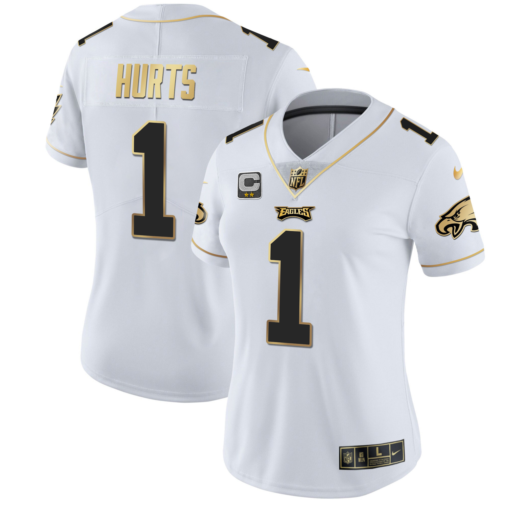 Jalen Hurts Women's Philadelphia Eagles Gold & Split Vapor - All Stitched White Gold Jersey - All Stitched