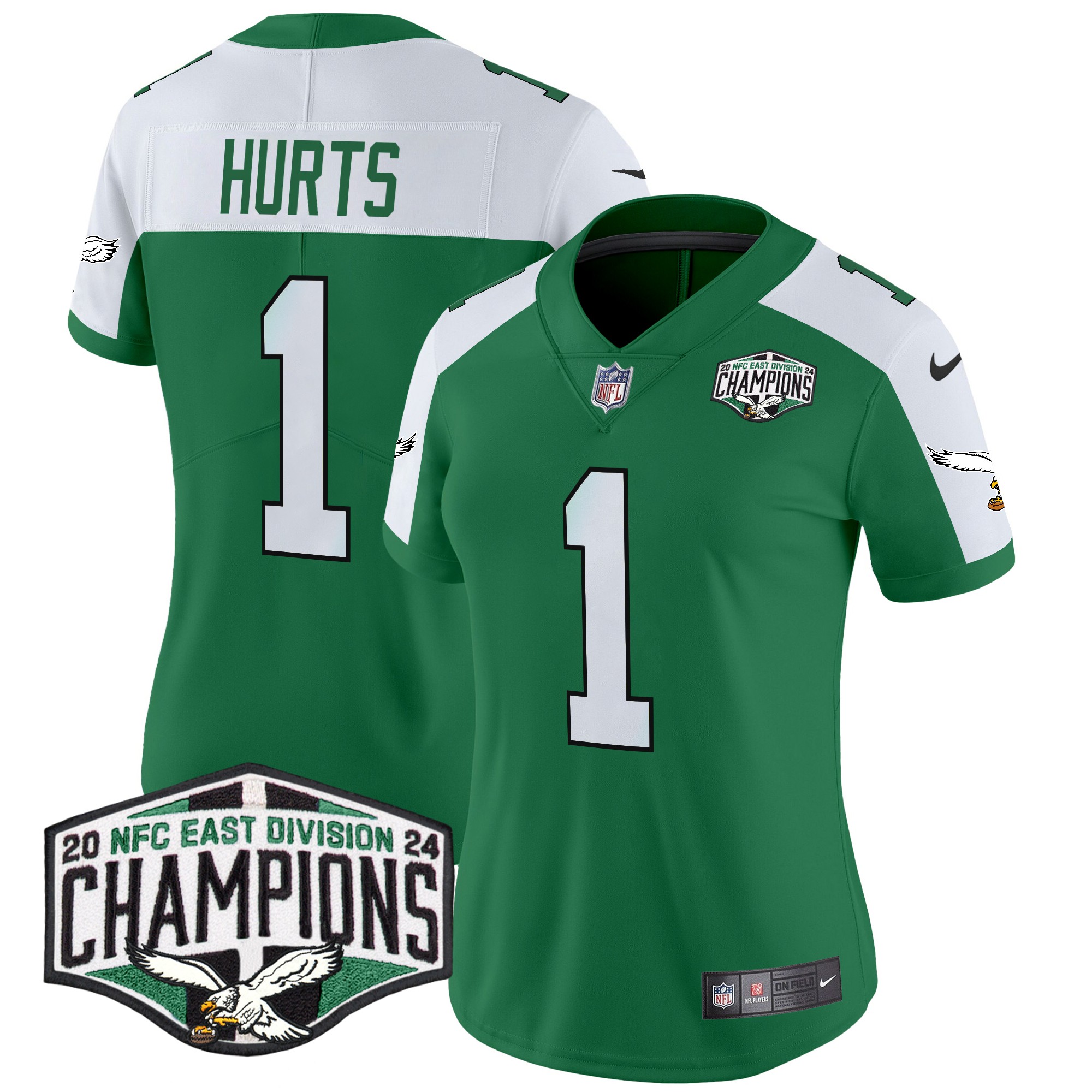 Jalen Hurts Women's Philadelphia Eagles Kelly Green 2024 NFC East Division Champions Vapor Limited Kelly Alternate Jersey - All Stitched