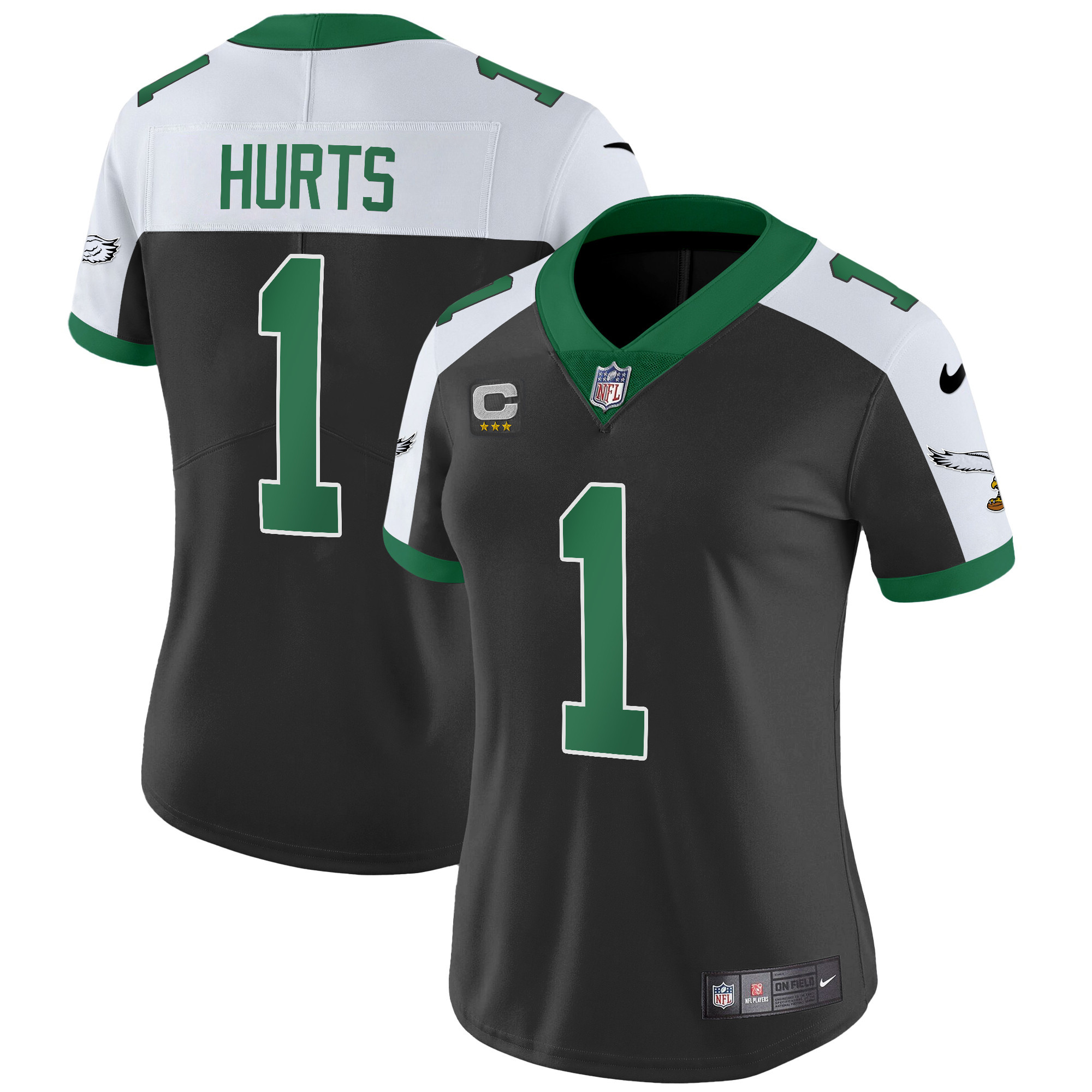 Jalen Hurts Women's Philadelphia Eagles Kelly Green Vapor Limited Black Alternate Jersey - All Stitched