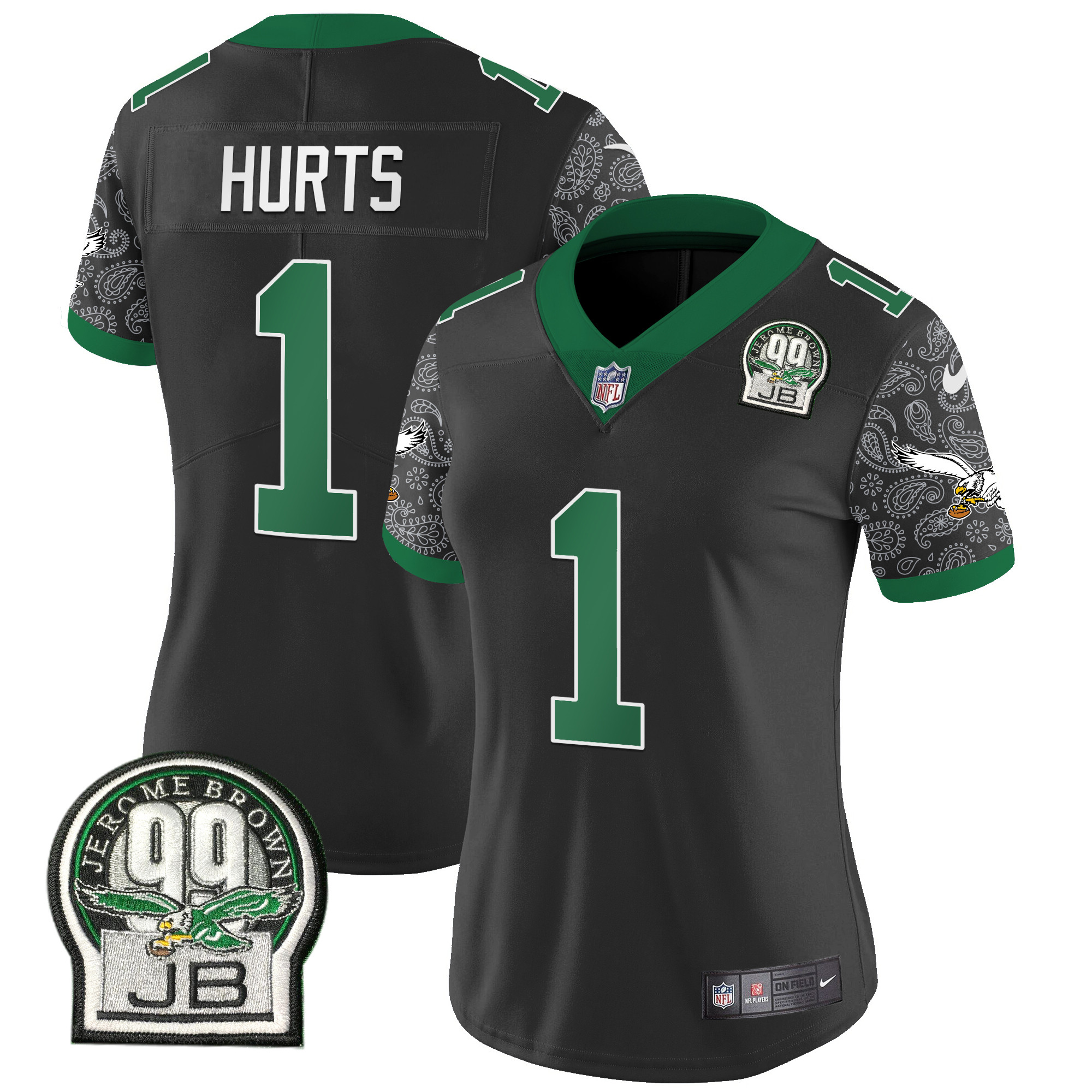 Jalen Hurts Women's Philadelphia Eagles Kelly Green Vapor Limited Black Jersey - All Stitched