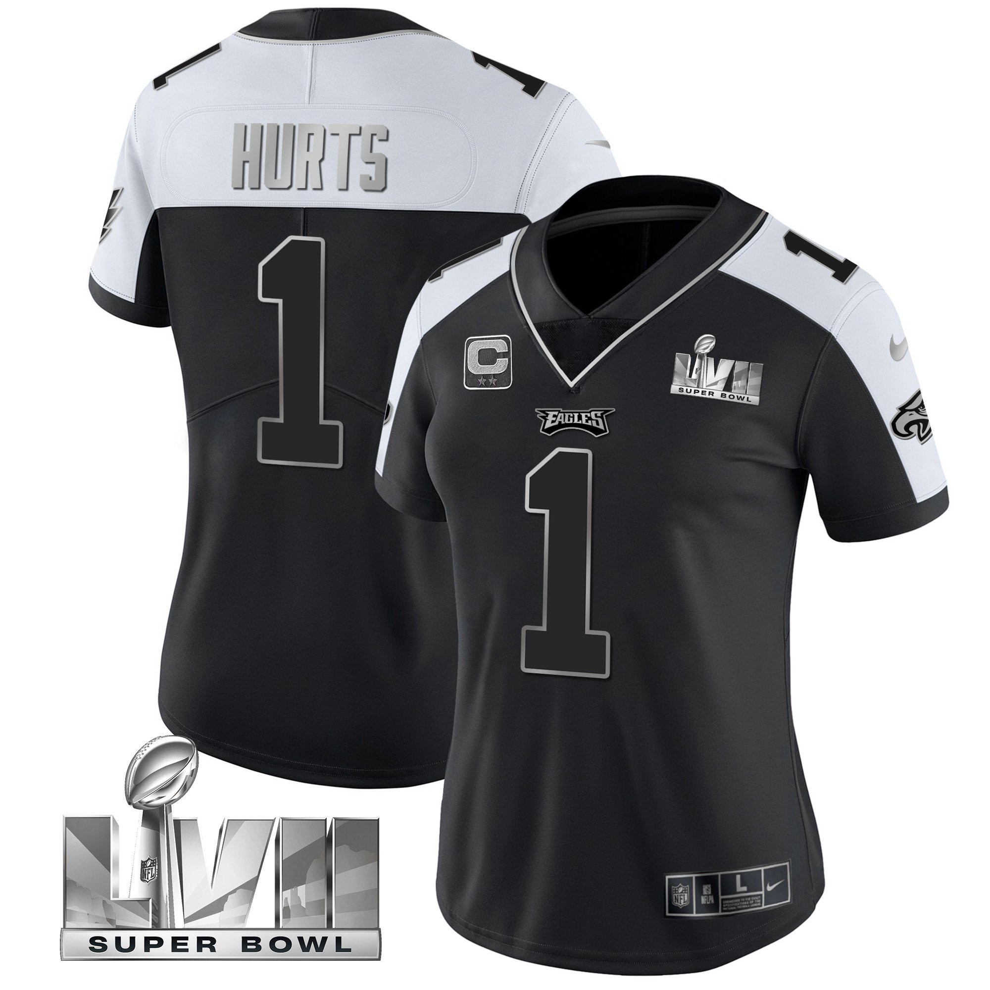 Jalen Hurts Women's Philadelphia Eagles Super Bowl LVII Alternate Alternate Silver Jersey - All Stitched