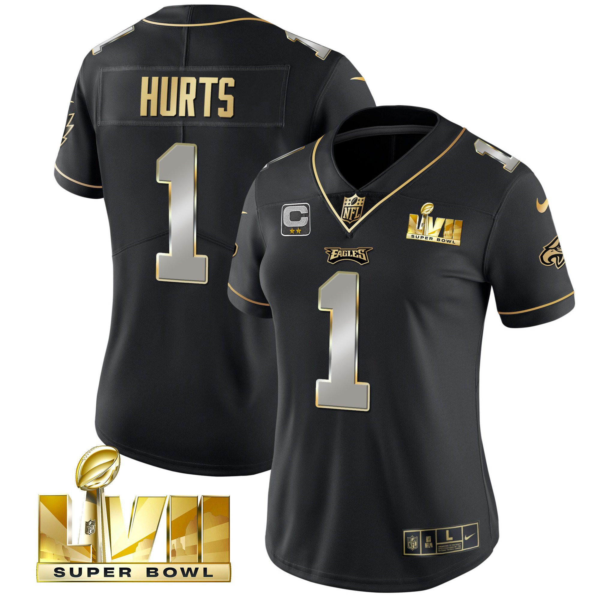 Jalen Hurts Women's Philadelphia Eagles Super Bowl LVII Gold Vapor Black Limited Jersey - All Stitched