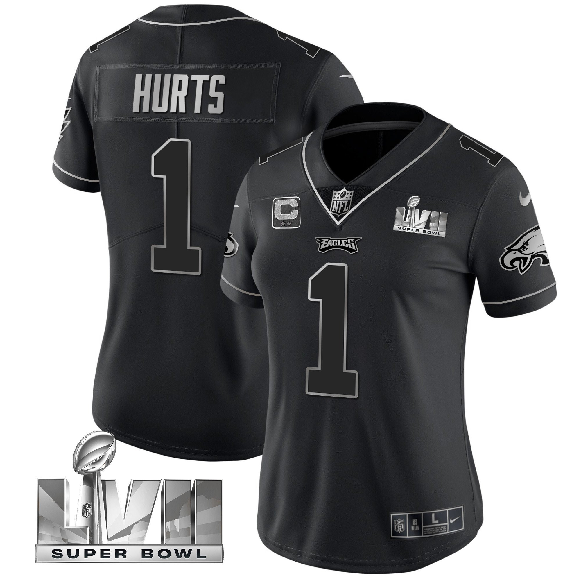 Jalen Hurts Women's Philadelphia Eagles Super Bowl LVII Gold Vapor Black Silver Jersey - All Stitched