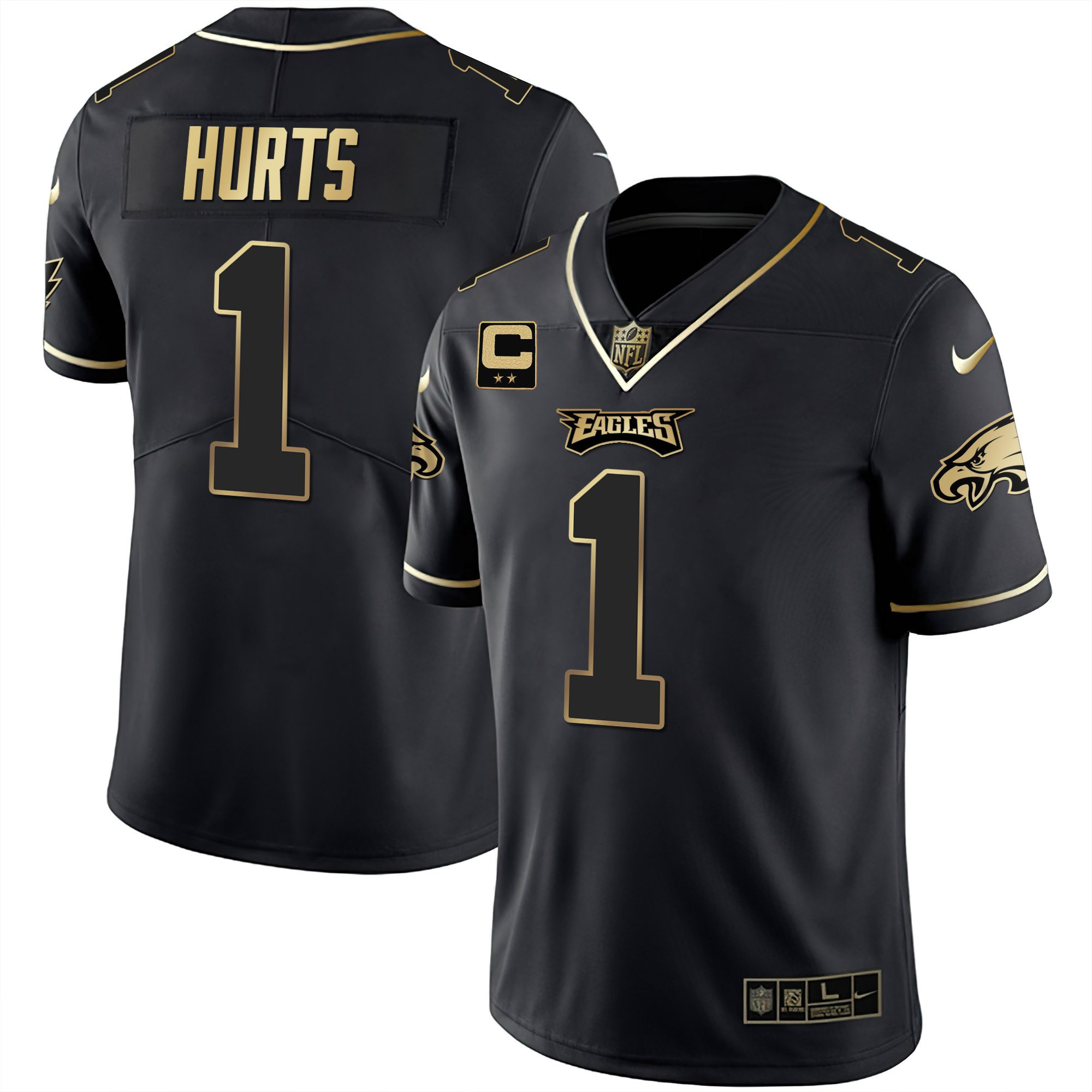 Jalen Hurts Youth's Philadelphia Eagles Gold & Split Vapor - All Stitched Black Gold Jersey - All Stitched