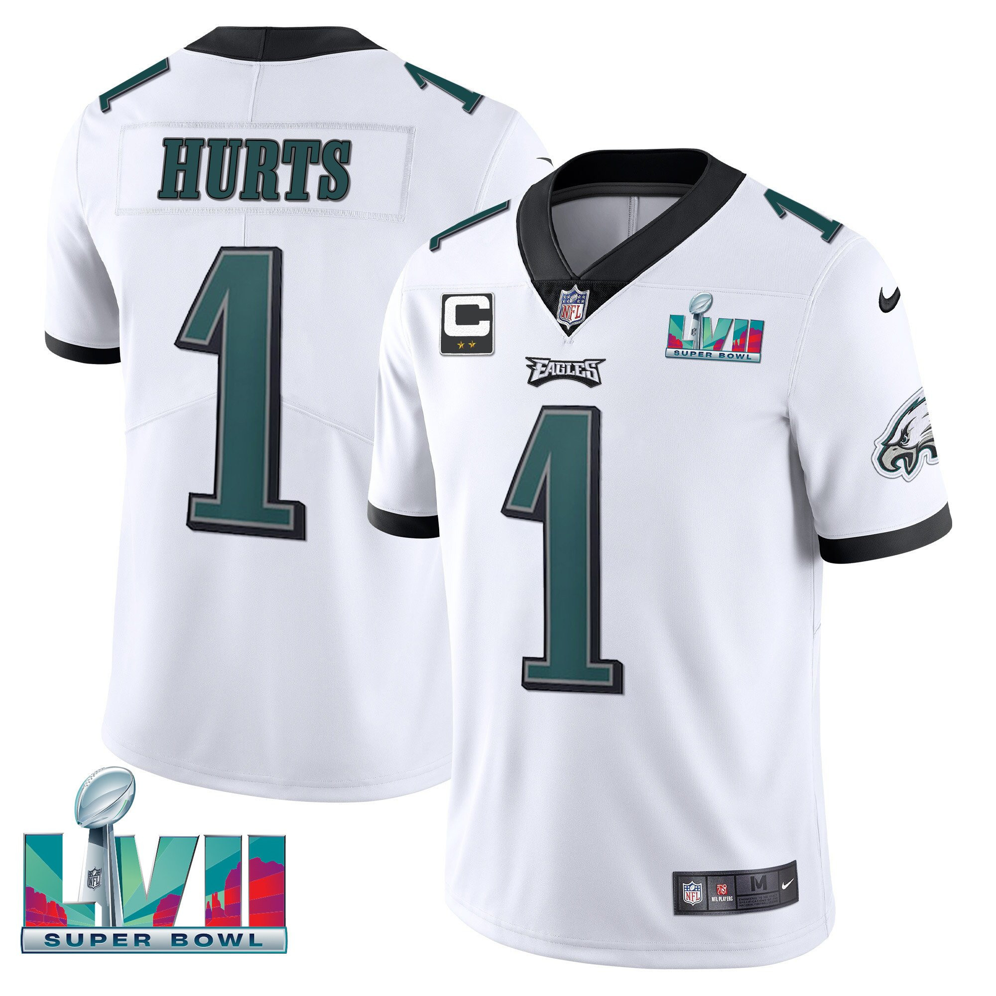Jalen Hurts Youth's Philadelphia Eagles Super Bowl Patch Vapor White Jersey - All Stitched