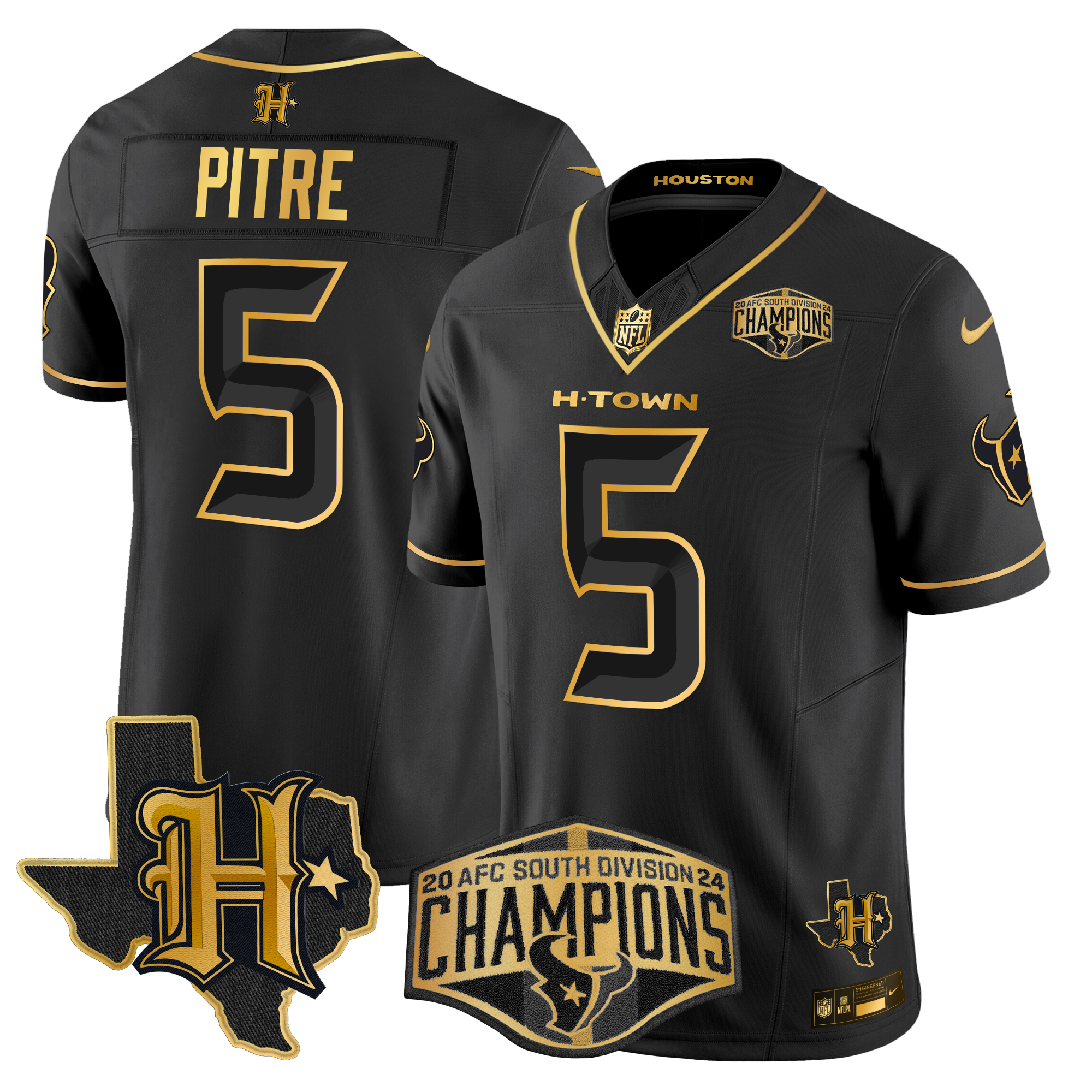 Jalen Pitre Men's Houston Texans 2024 AFC South Division Champions Patch Gold Vapor Limited Black Gold Jersey - All Stitched