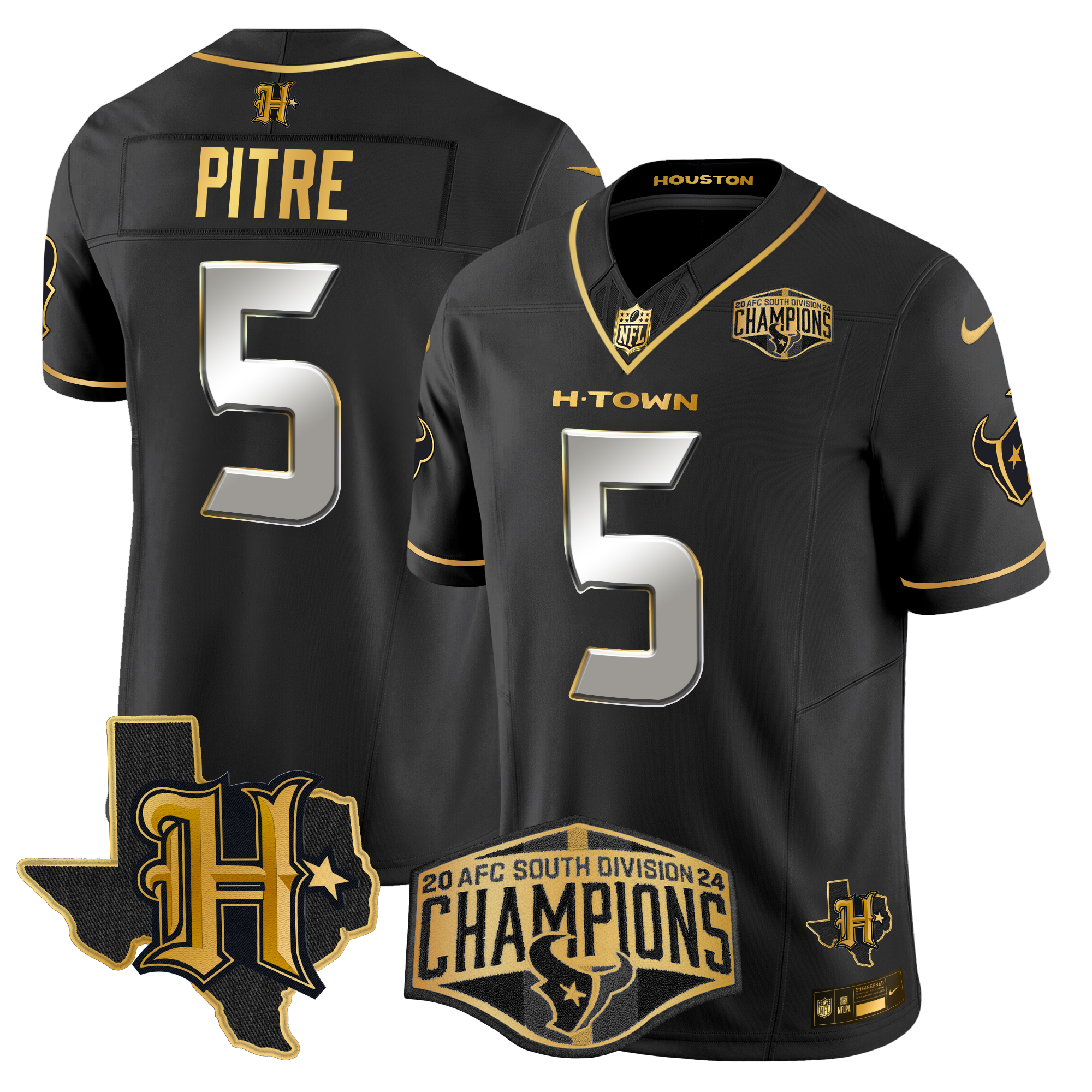 Jalen Pitre Men's Houston Texans 2024 AFC South Division Champions Patch Gold Vapor Limited Black Limited Jersey - All Stitched