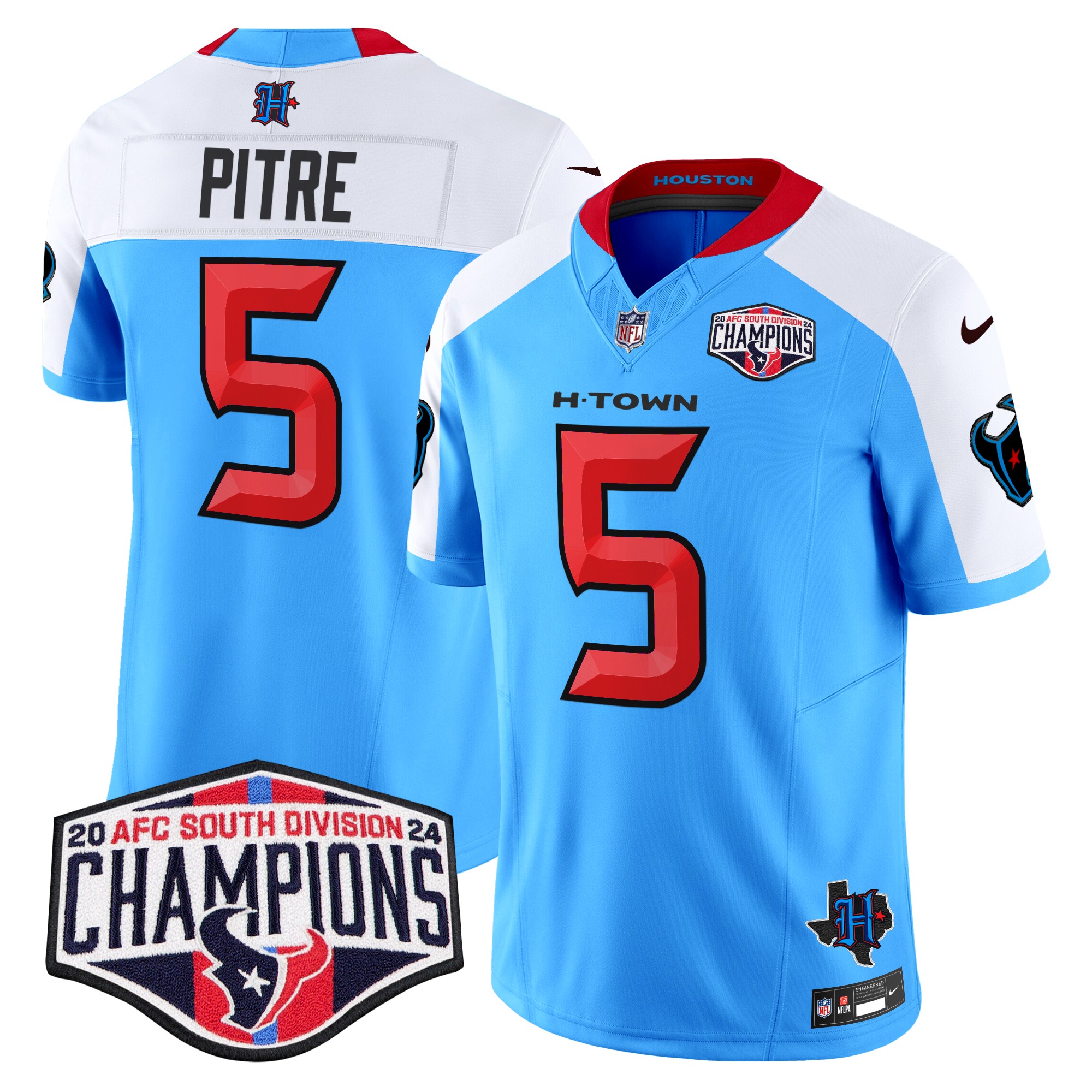 Jalen Pitre Men's Houston Texans 2024 AFC South Division Champions Patch Vapor Limited Blue Alternate Jersey - All Stitched