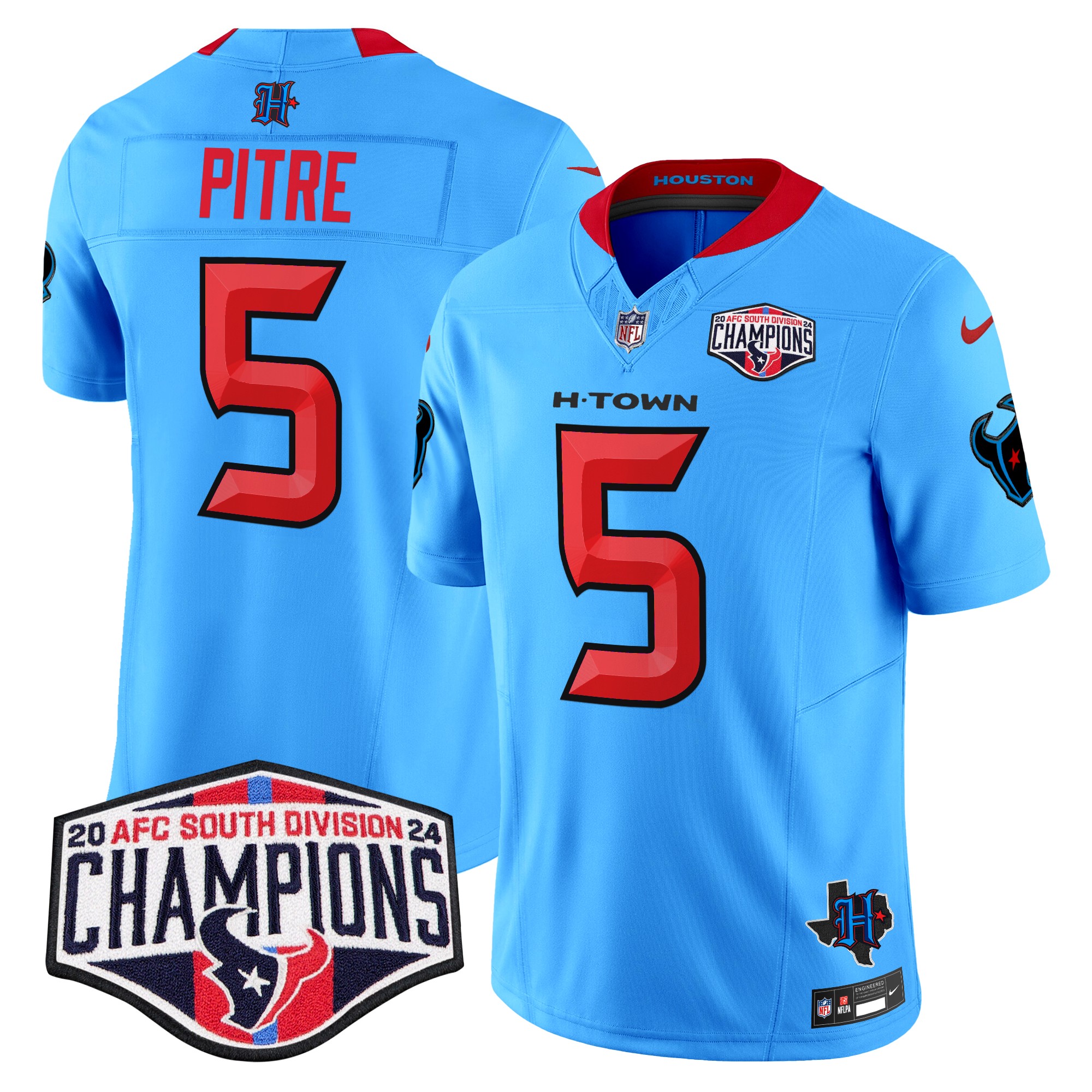 Jalen Pitre Men's Houston Texans 2024 AFC South Division Champions Patch Vapor Limited Blue. Jersey - All Stitched