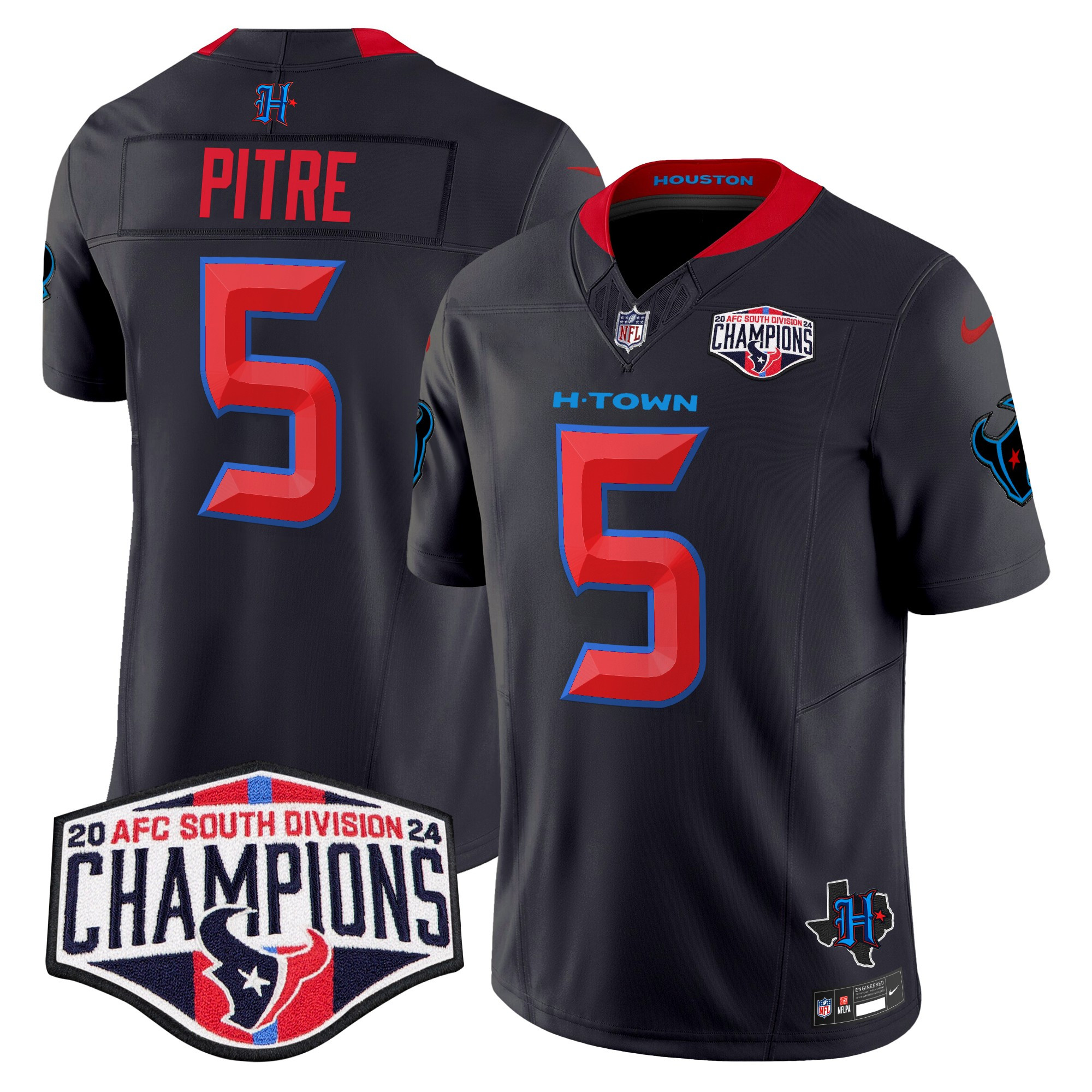 Jalen Pitre Men's Houston Texans 2024 AFC South Division Champions Patch Vapor Limited Navy Limited Jersey - All Stitched