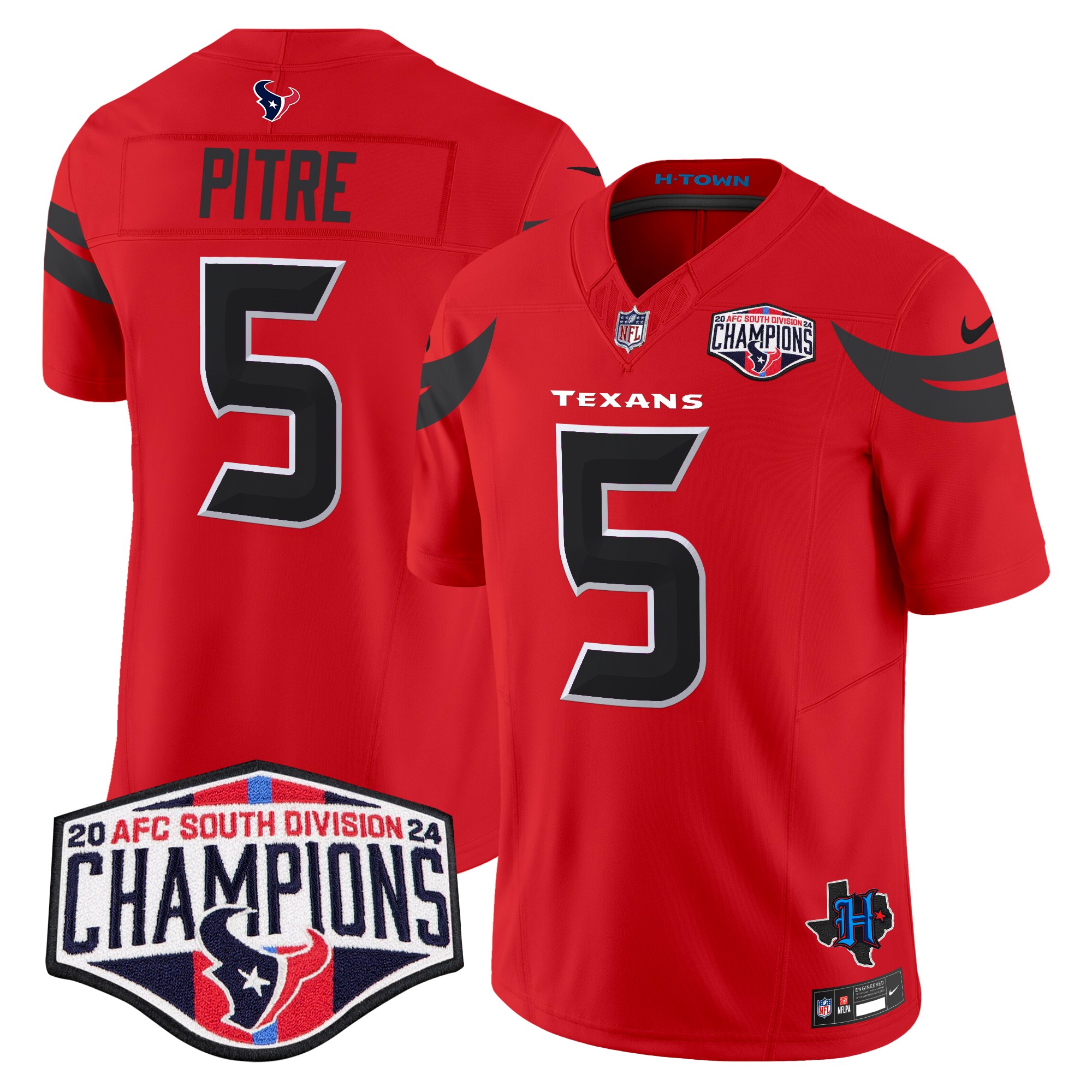 Jalen Pitre Men's Houston Texans 2024 AFC South Division Champions Patch Vapor Limited Red Jersey - All Stitched