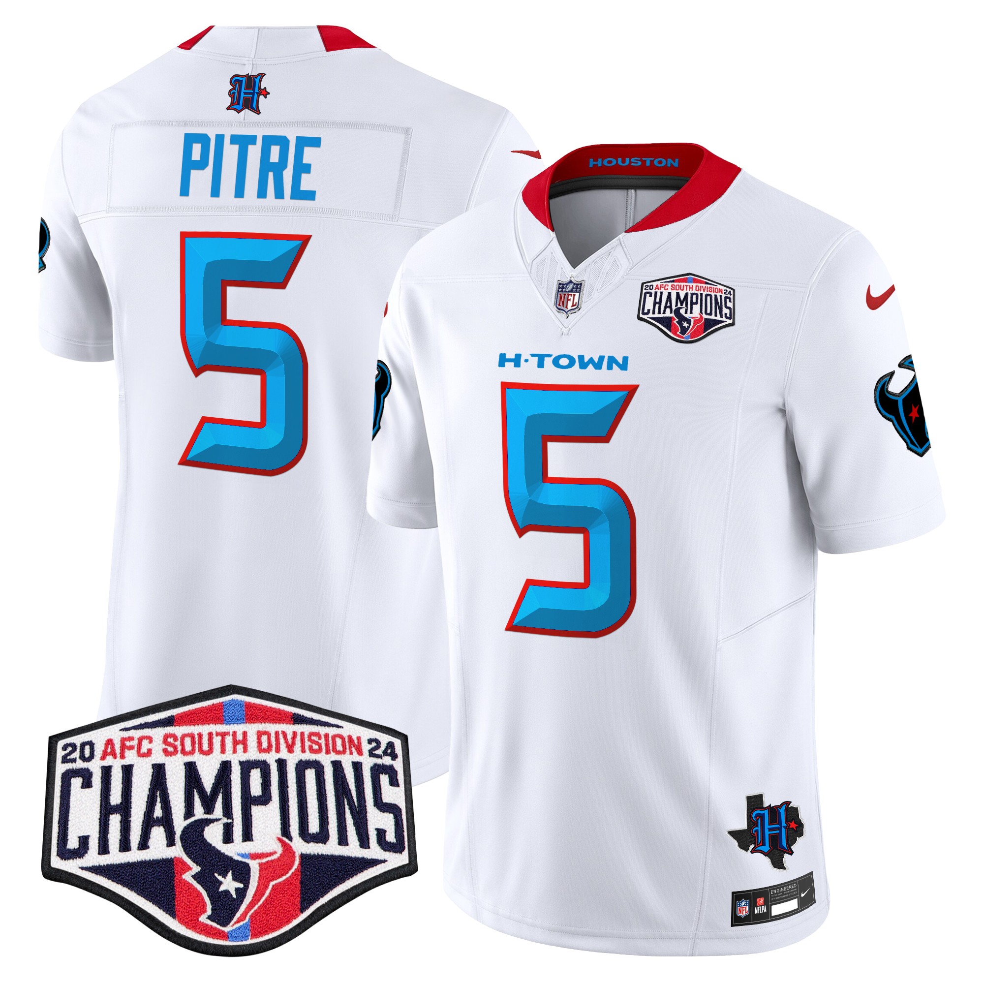 Jalen Pitre Men's Houston Texans 2024 AFC South Division Champions Patch Vapor Limited White Jersey - All Stitched