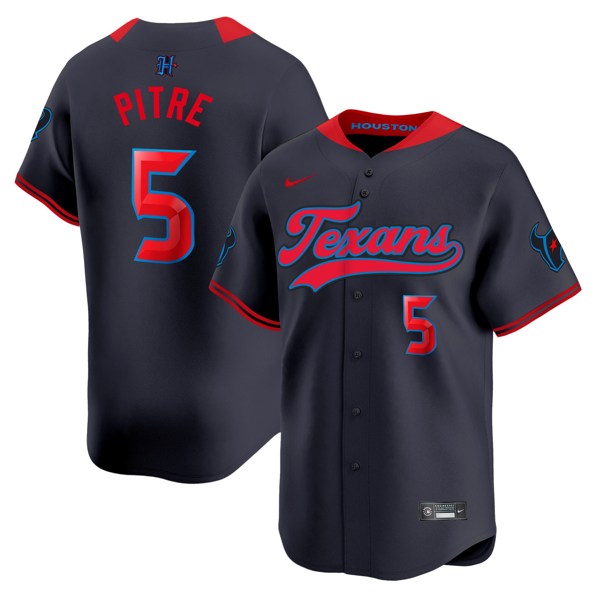 Jalen Pitre Men's Houston Texans 2024 Baseball Navy Limited Jersey - All Stitched