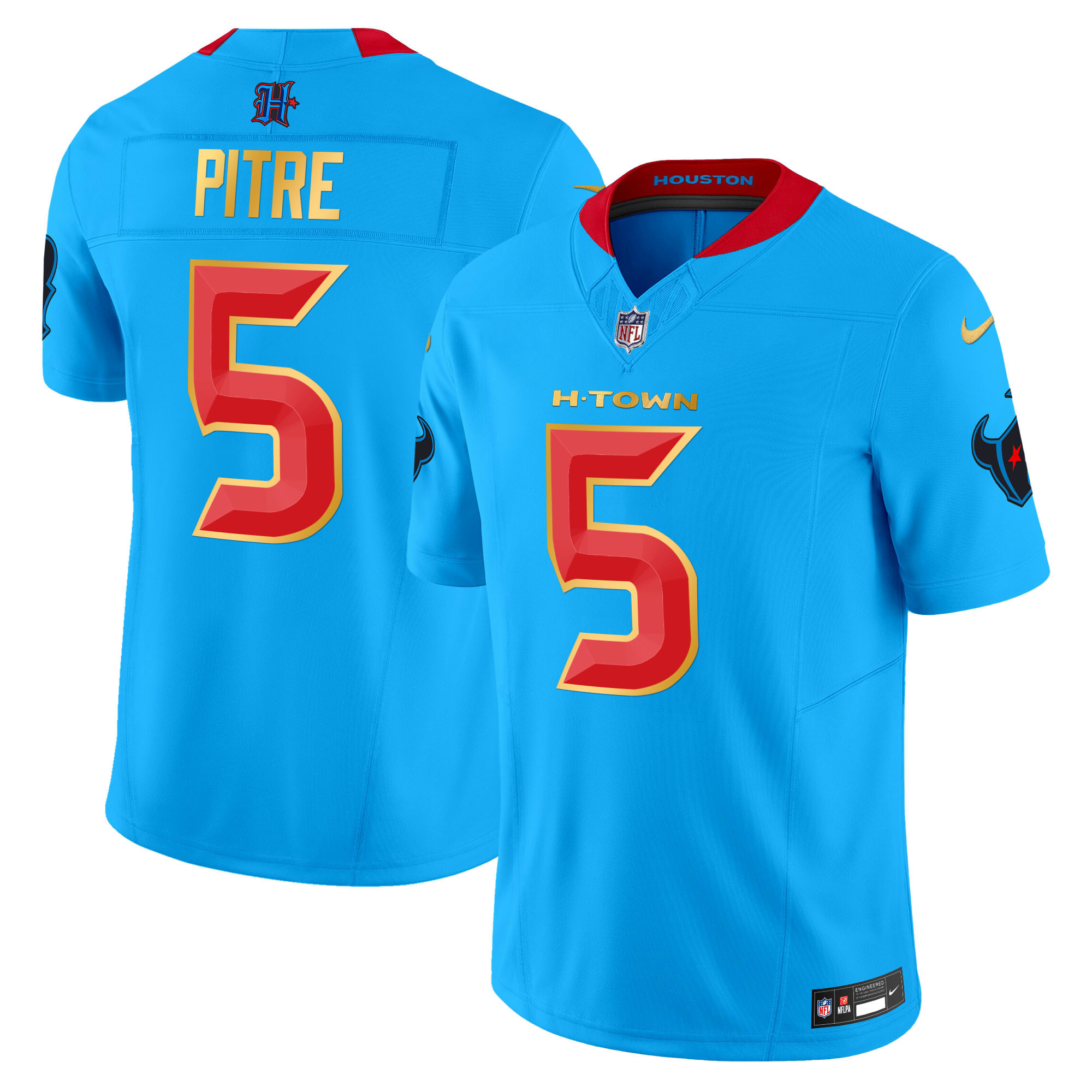 Jalen Pitre Men's Houston Texans 2024 Gold Trim Vapor Limited Blue Jersey - All Stitched