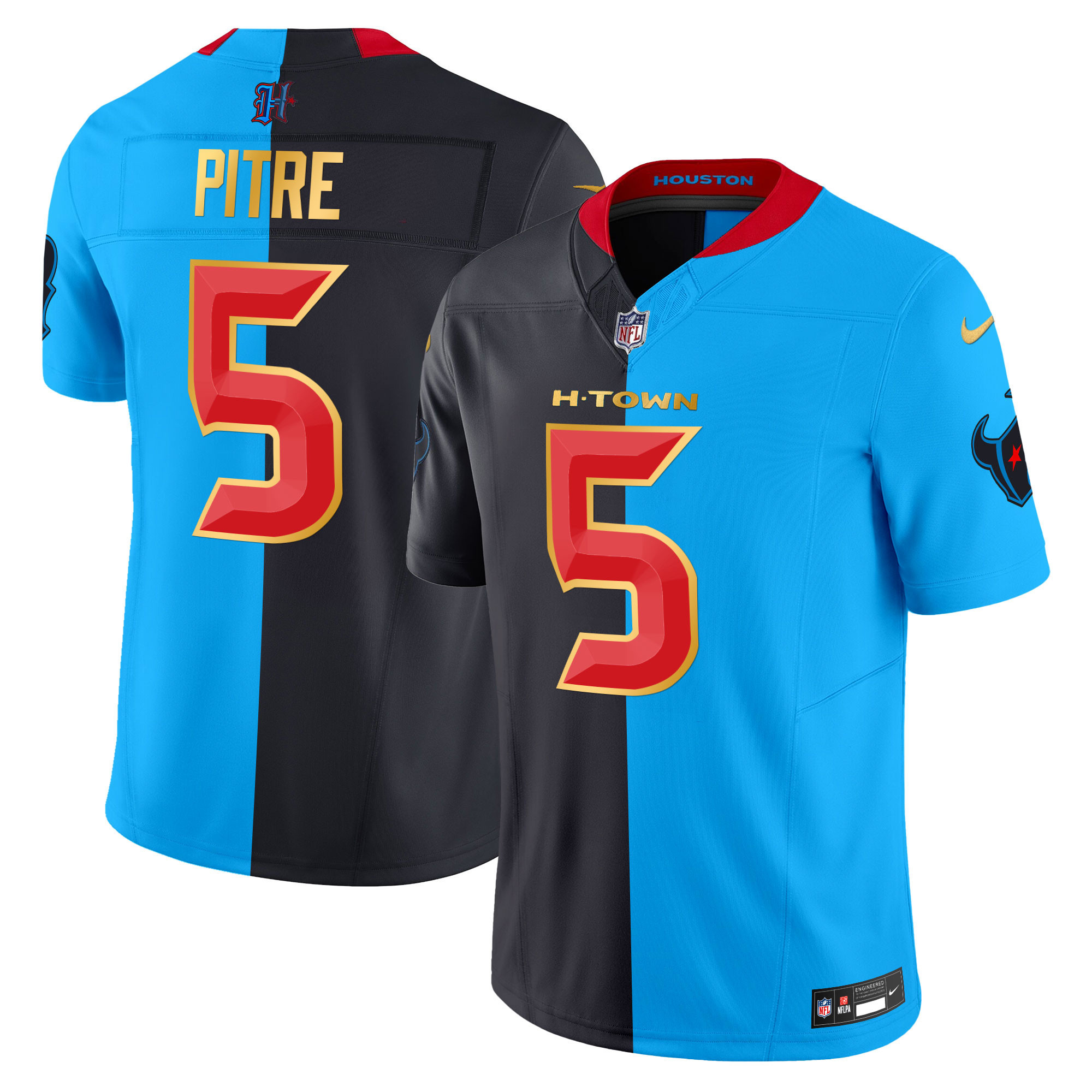 Jalen Pitre Men's Houston Texans 2024 Gold Trim Vapor Limited Split Jersey - All Stitched