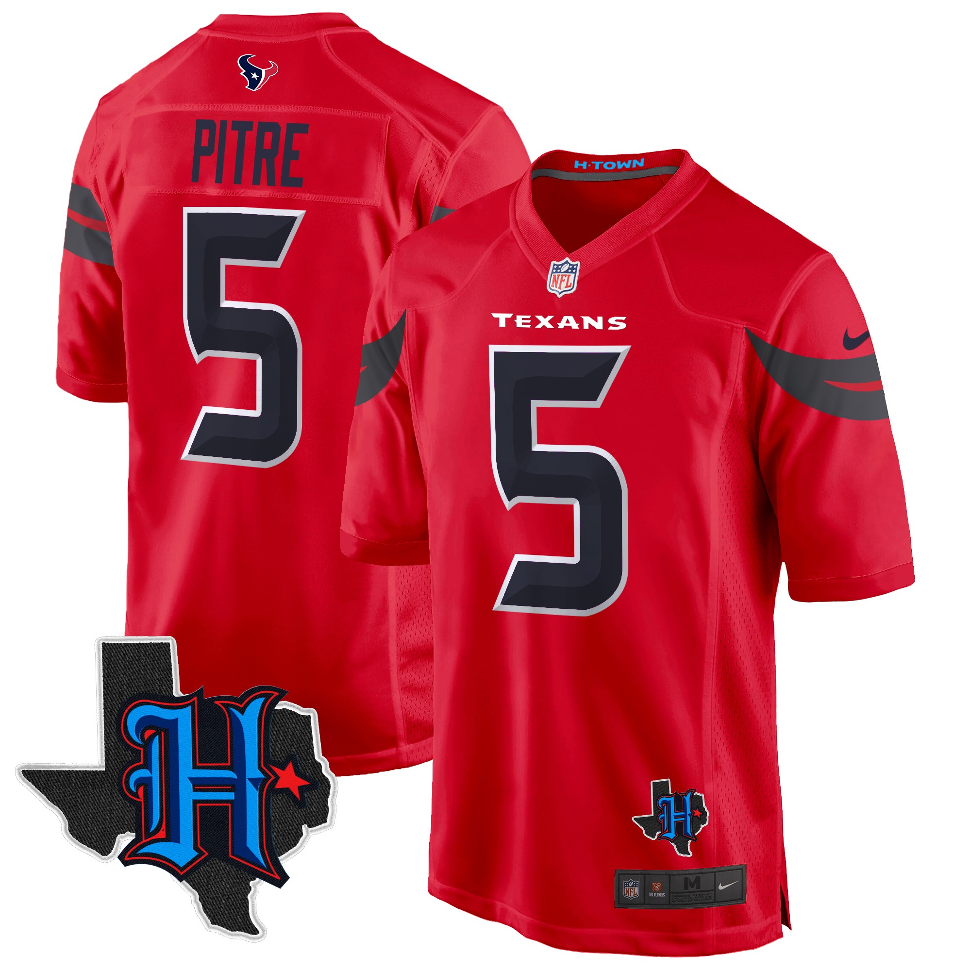 Jalen Pitre Men's Houston Texans 2024 Texas Patch Game Red Jersey - All Stitched