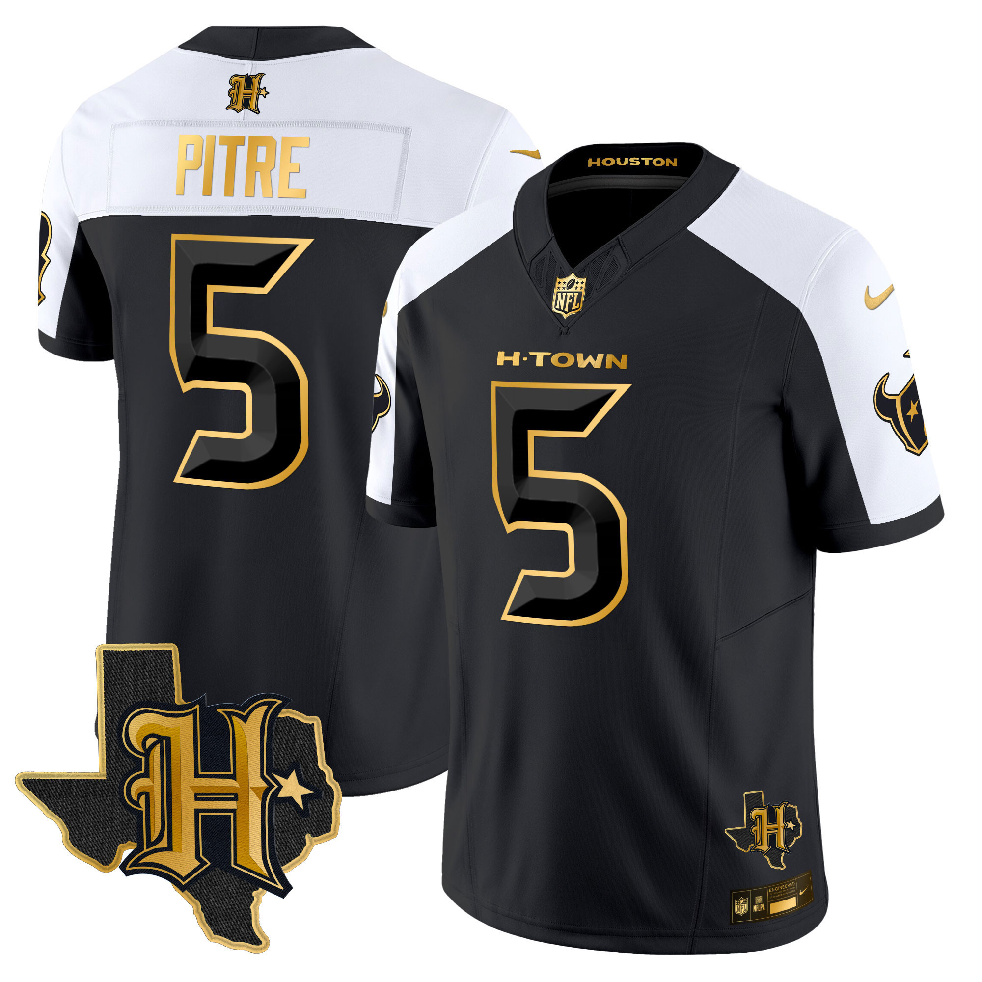 Jalen Pitre Men's Houston Texans 2024 Texas Patch Gold Vapor Limited Alternate Jersey - All Stitched