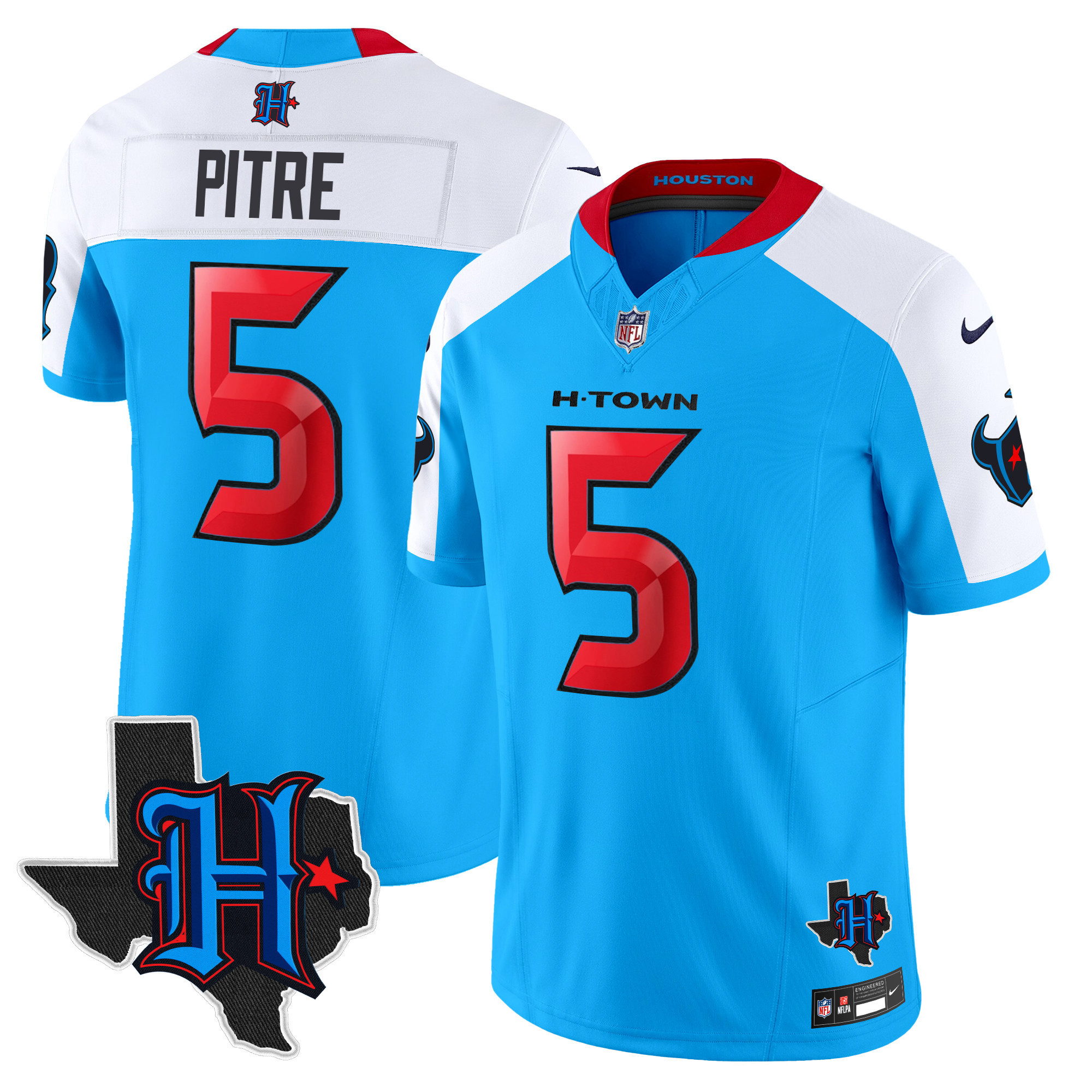 Jalen Pitre Men's Houston Texans 2024 Texas Patch Vapor Limited Blue Alternate Jersey - All Stitched