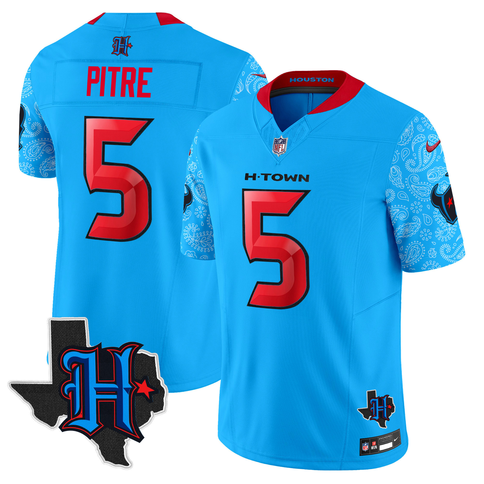 Jalen Pitre Men's Houston Texans 2024 Texas Patch Vapor Limited Blue Jersey - All Stitched