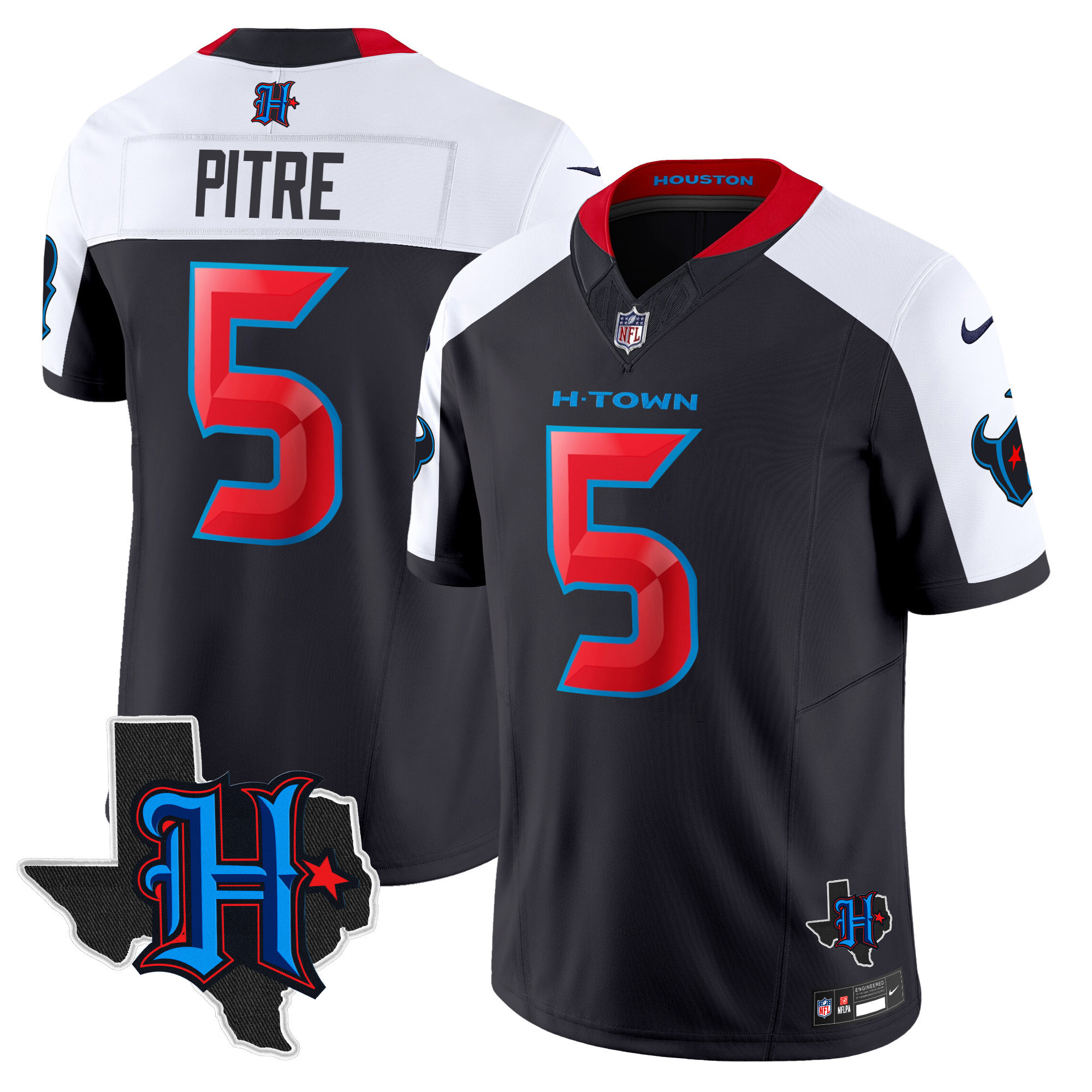 Jalen Pitre Men's Houston Texans 2024 Texas Patch Vapor Limited Navy Alternate Jersey - All Stitched