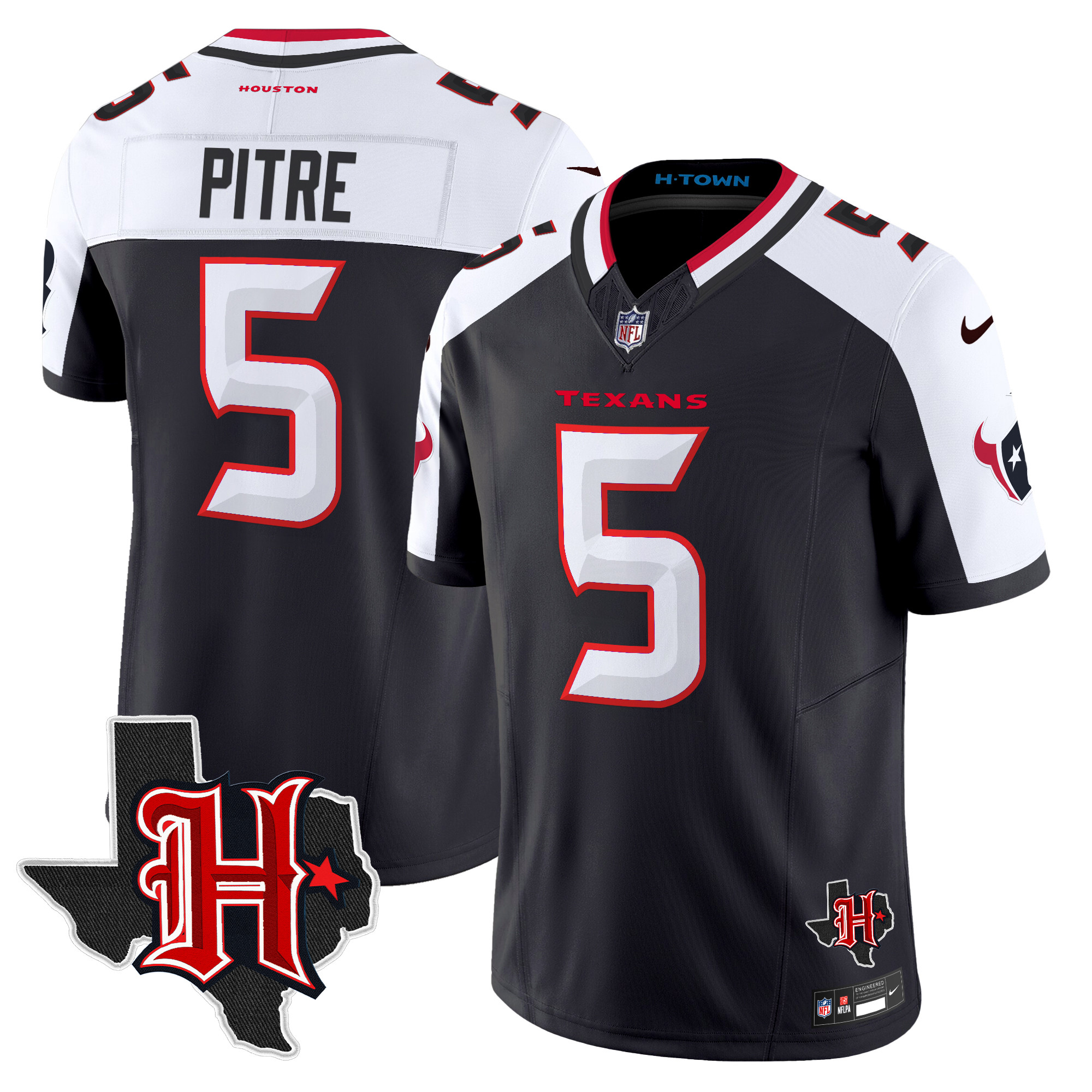 Jalen Pitre Men's Houston Texans 2024 Texas Patch Vapor Limited Navy Alternate Jersey - All Stitched