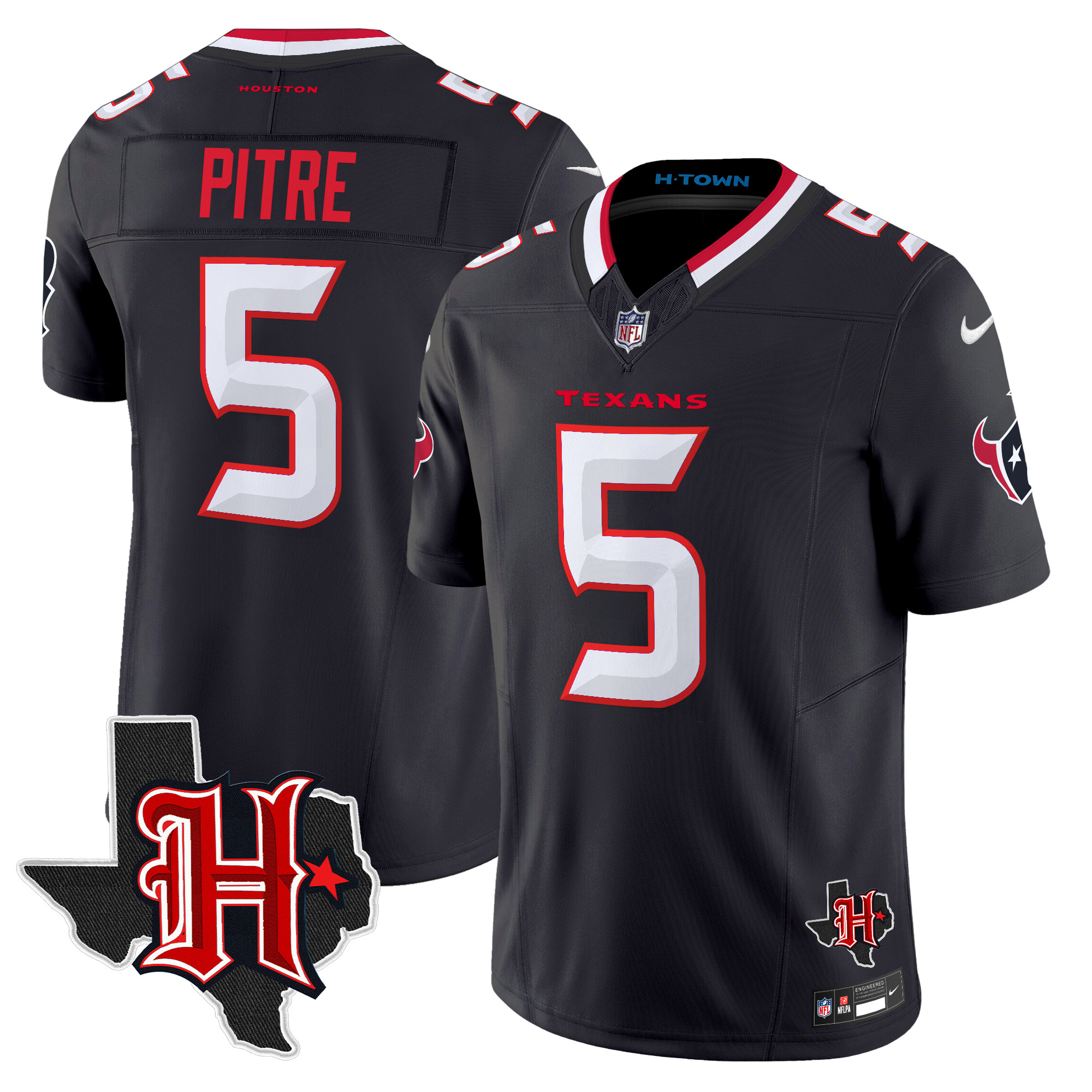 Jalen Pitre Men's Houston Texans 2024 Texas Patch Vapor Limited Navy Jersey - All Stitched