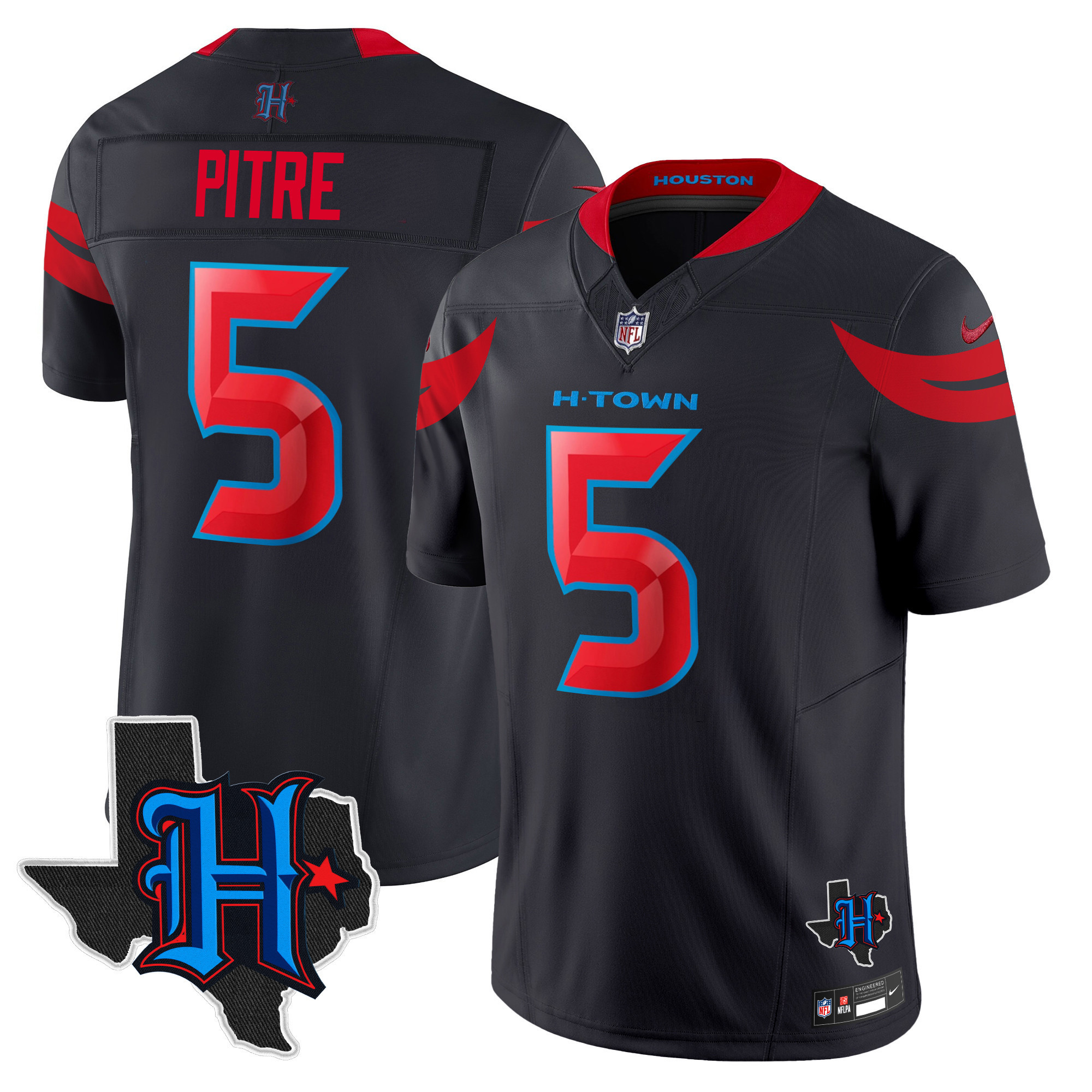 Jalen Pitre Men's Houston Texans 2024 Texas Patch Vapor Limited Navy Limited Jersey - All Stitched