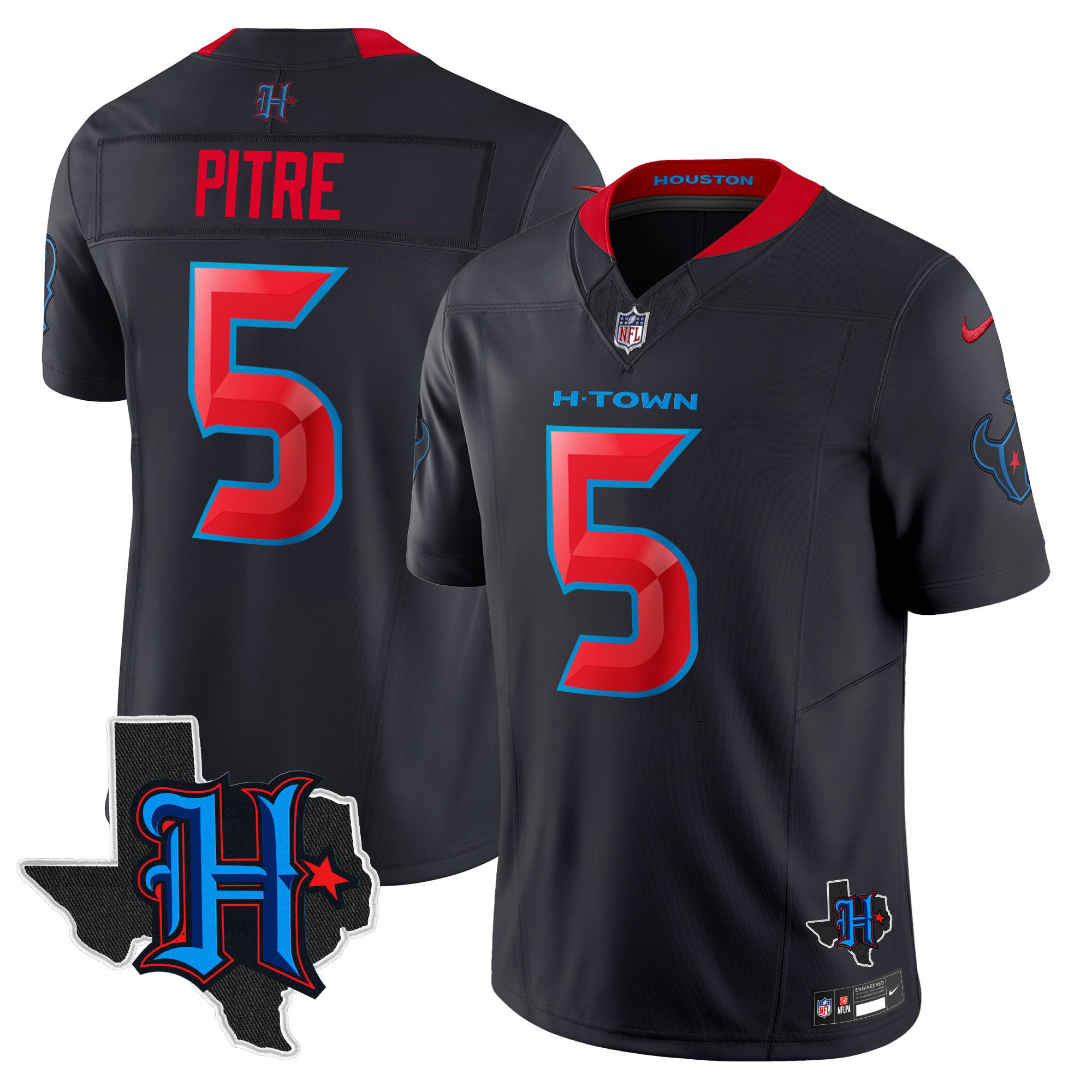 Jalen Pitre Men's Houston Texans 2024 Texas Patch Vapor Limited Navy Limited Jersey - All Stitched