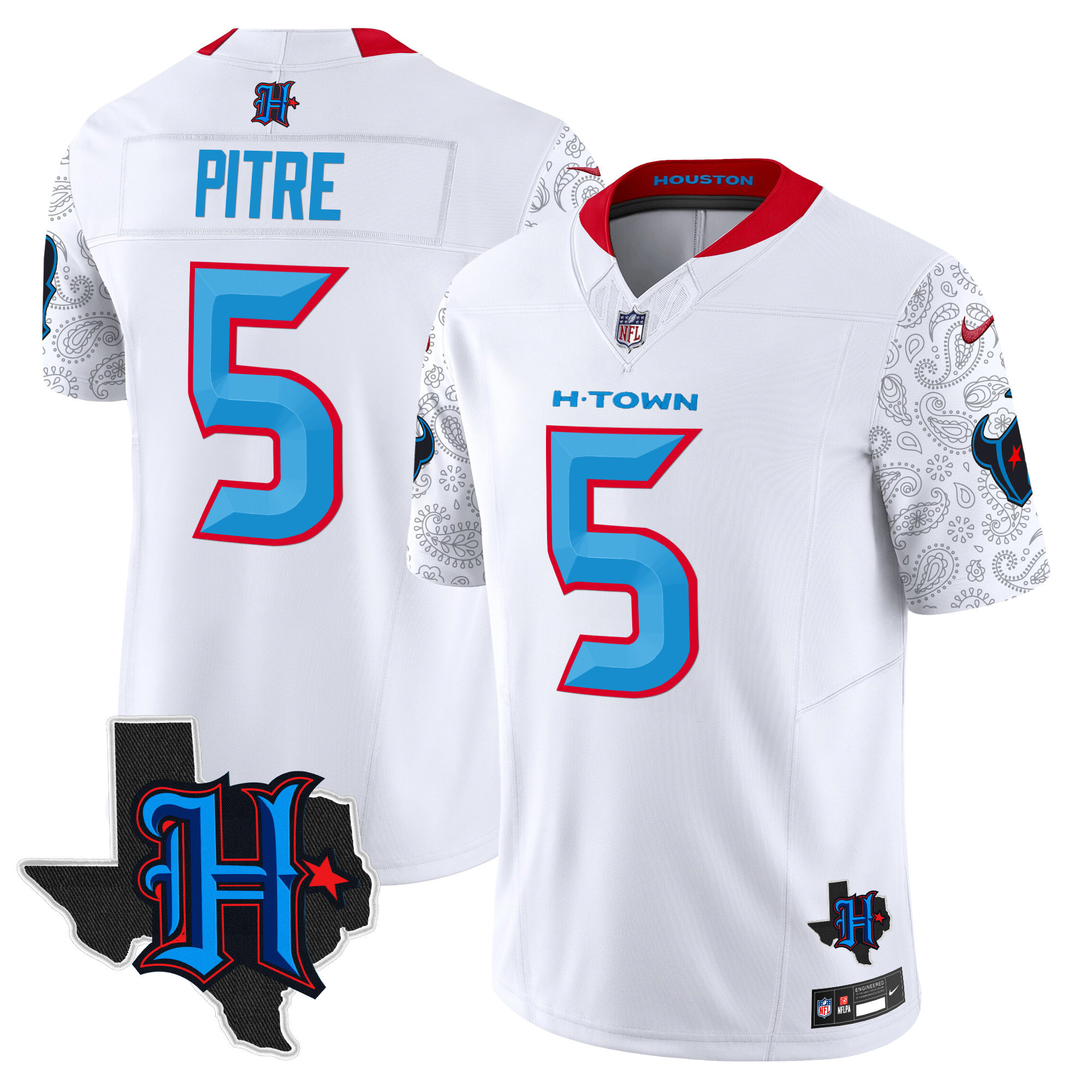 Jalen Pitre Men's Houston Texans 2024 Texas Patch Vapor Limited White Jersey - All Stitched