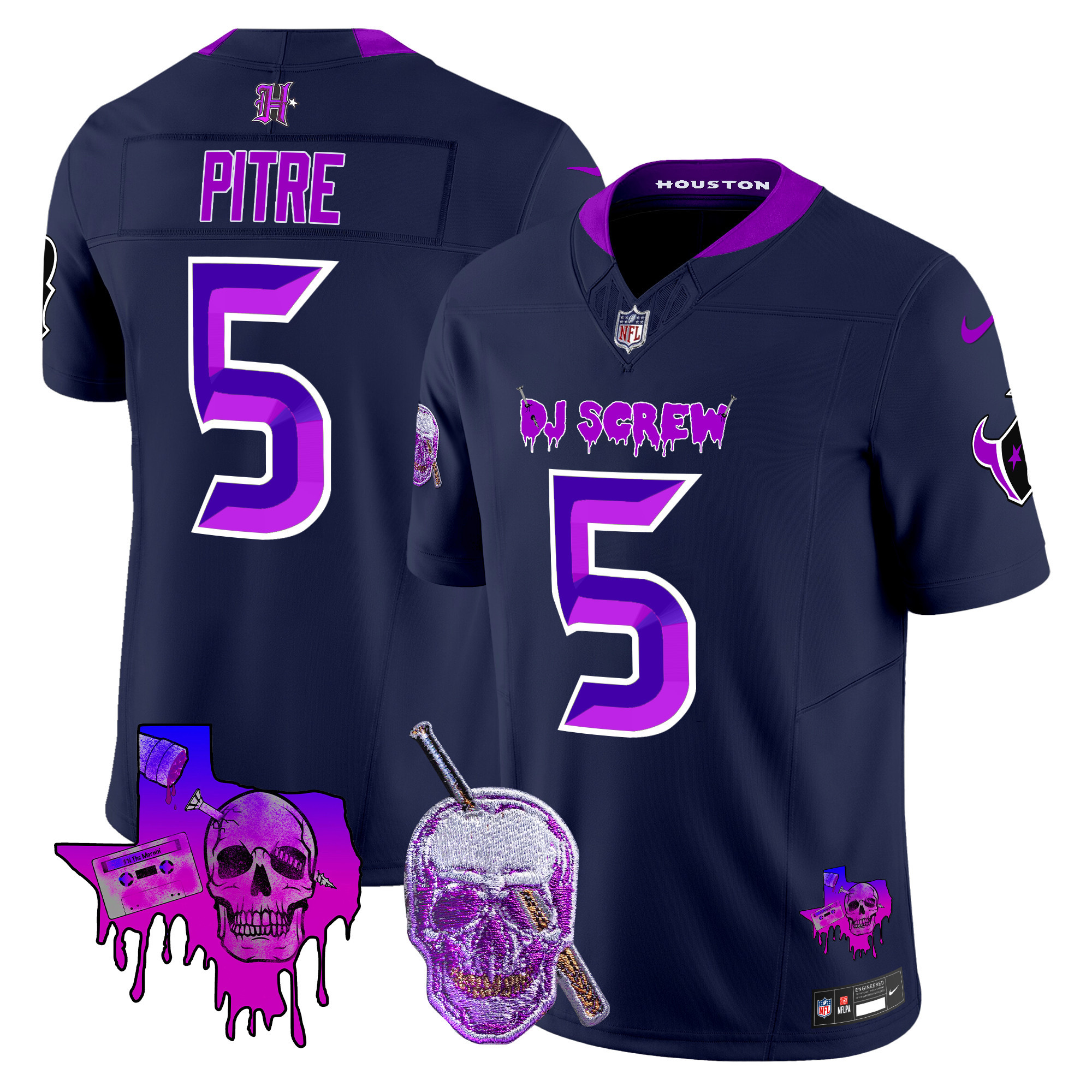 Jalen Pitre Men's Houston Texans DJ Screw Vapor Limited Navy Jersey - All Stitched