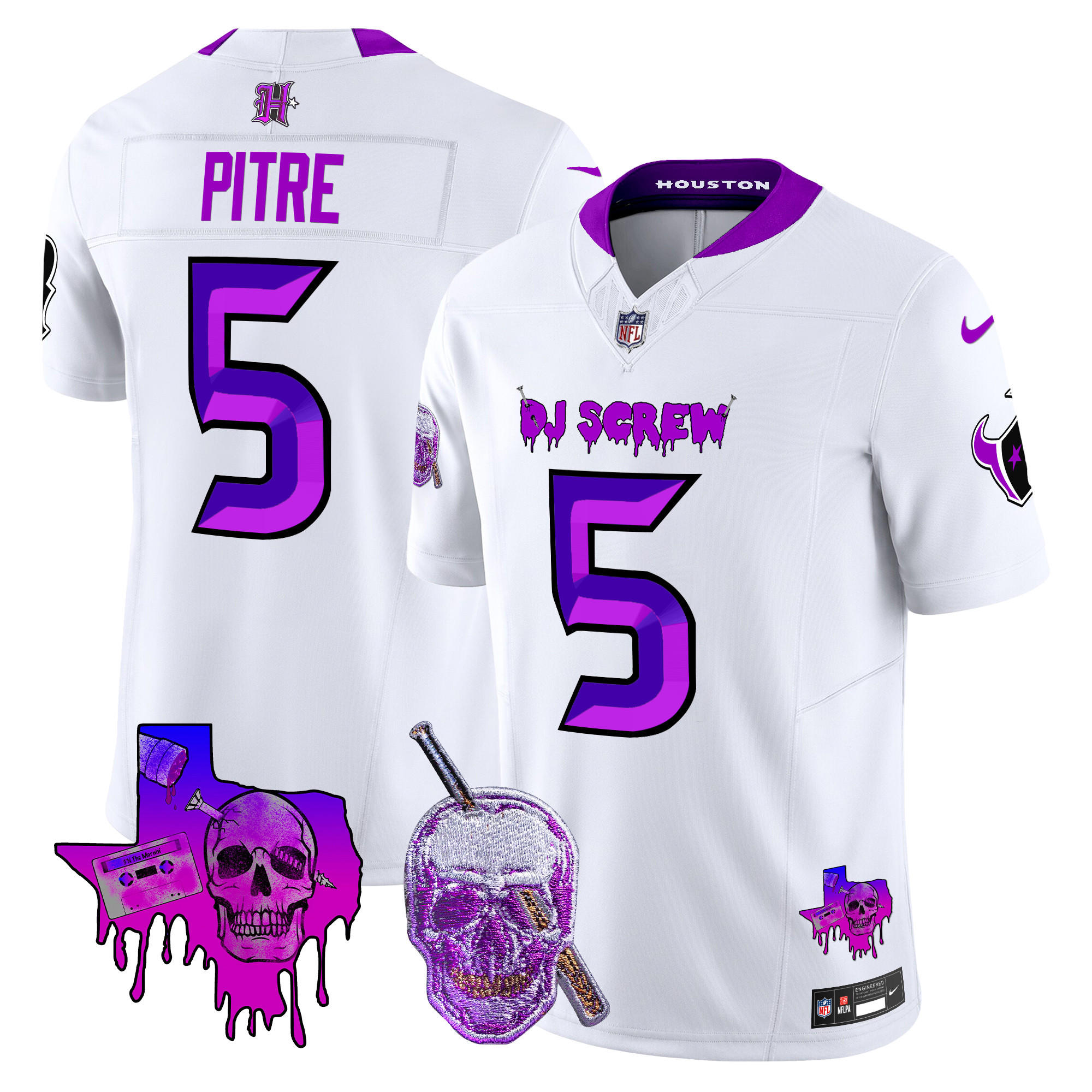 Jalen Pitre Men's Houston Texans DJ Screw Vapor Limited White Jersey - All Stitched