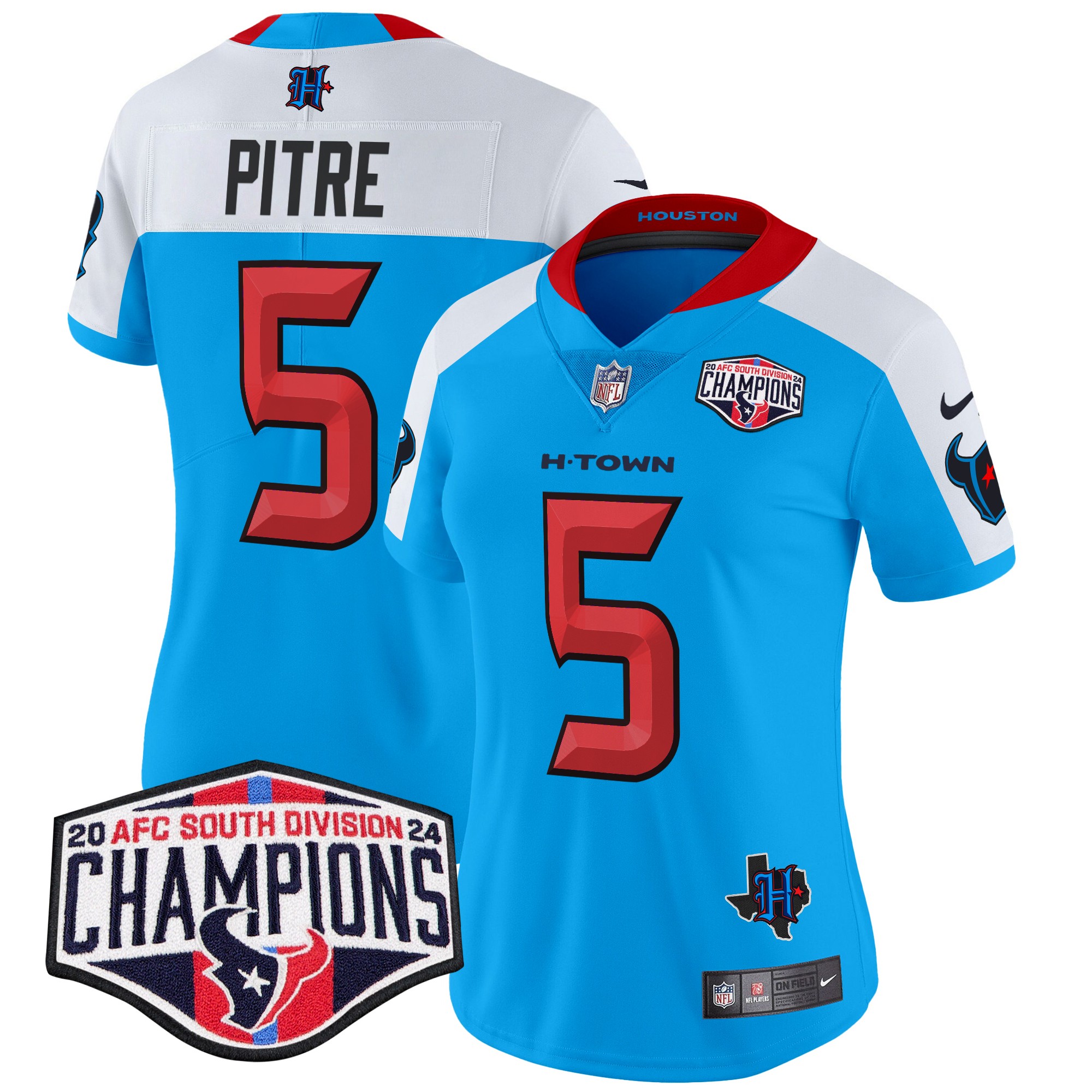 Jalen Pitre Women's Houston Texans 2024 AFC South Division Champions Patch Vapor Limited Blue Alternate Jersey - All Stitched