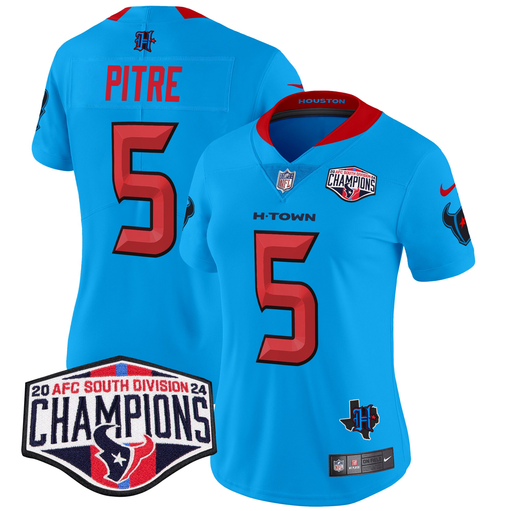 Jalen Pitre Women's Houston Texans 2024 AFC South Division Champions Patch Vapor Limited Blue Jersey - All Stitched