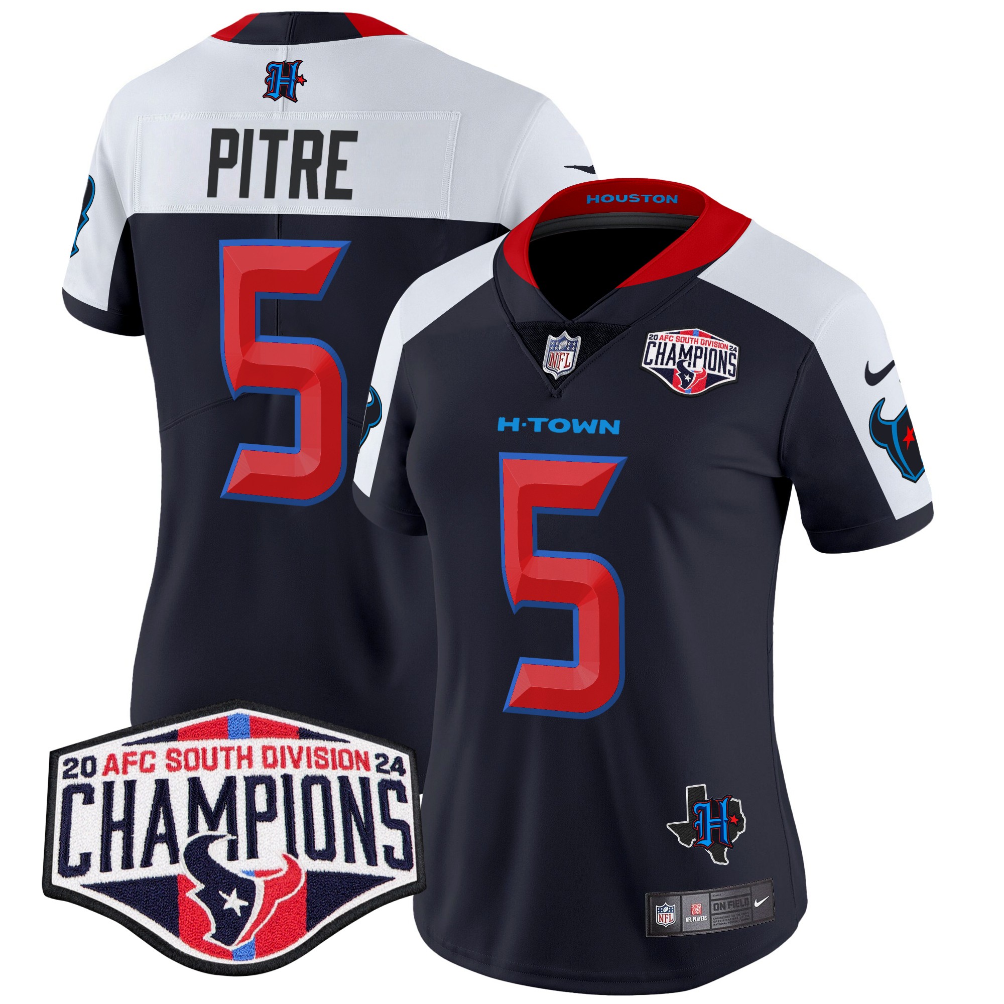 Jalen Pitre Women's Houston Texans 2024 AFC South Division Champions Patch Vapor Limited Navy Alternate Jersey - All Stitched