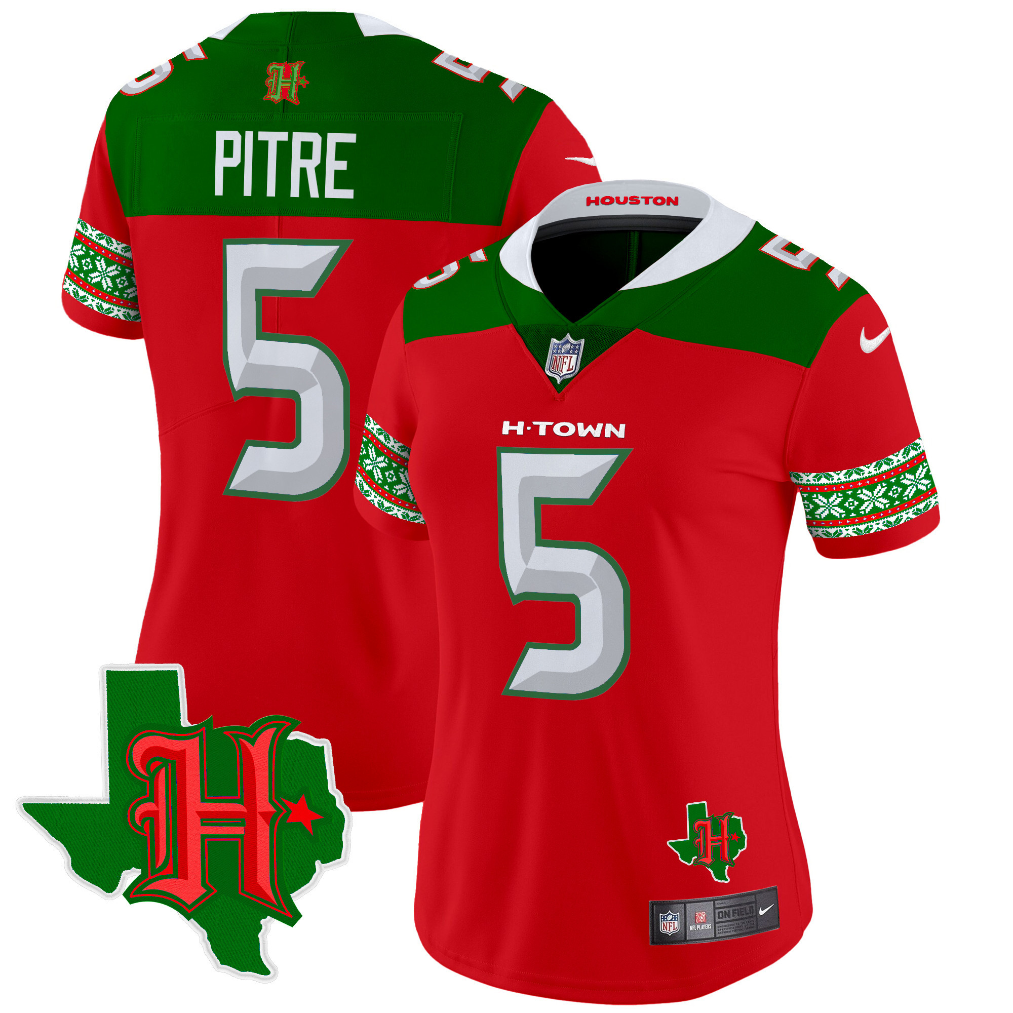 Jalen Pitre Women's Houston Texans 2024 Christmas Vapor Limited Red Jersey - All Stitched