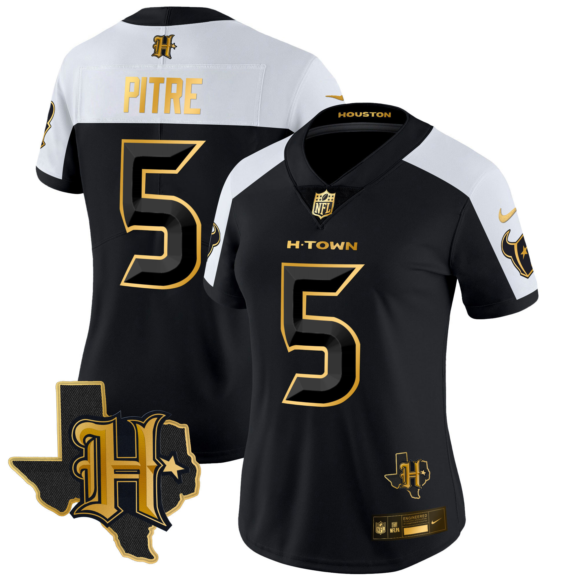 Jalen Pitre Women's Houston Texans 2024 Texas Patch Gold Vapor Limited Alternate Jersey - All Stitched