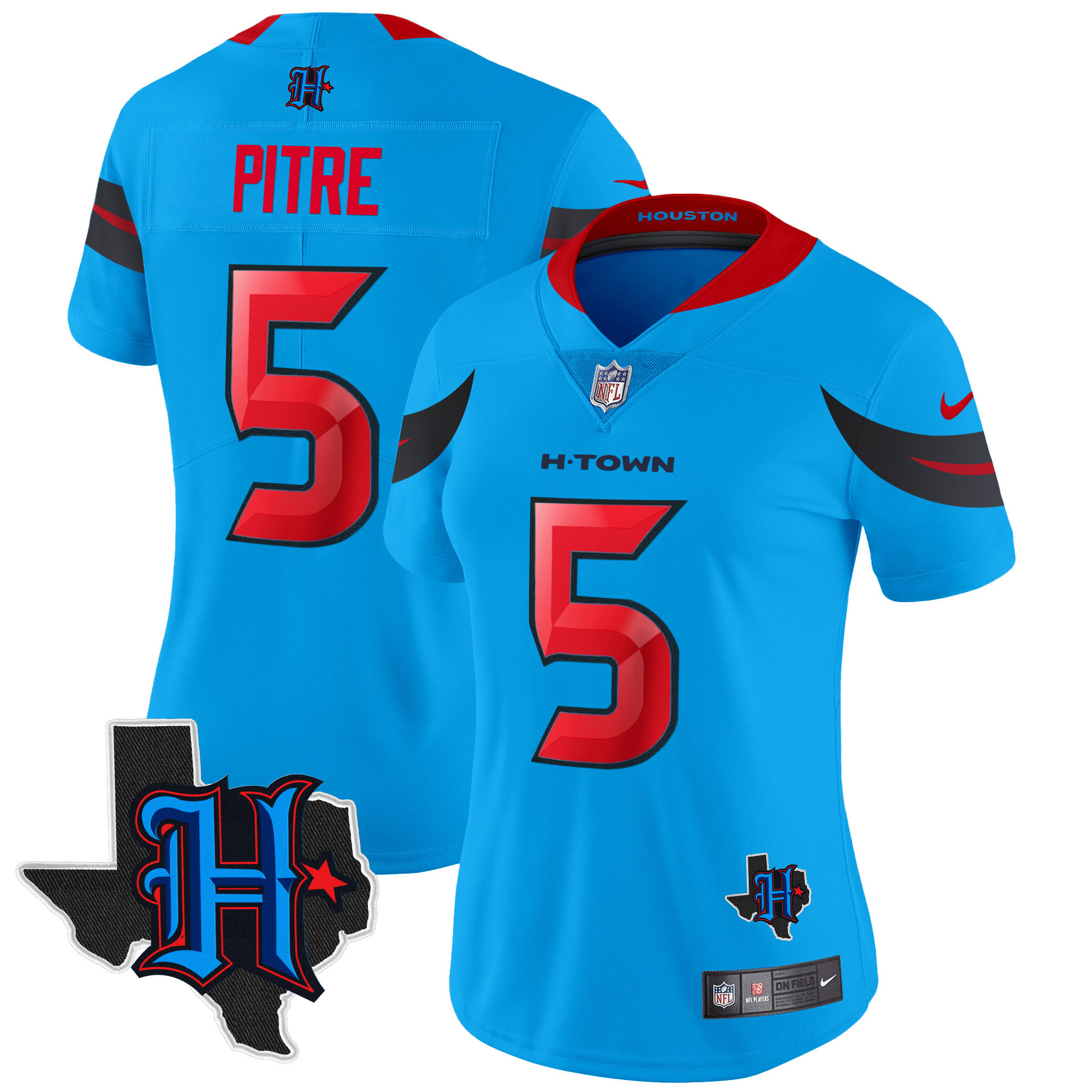 Jalen Pitre Women's Houston Texans 2024 Texas Patch Vapor Limited Blue Jersey - All Stitched