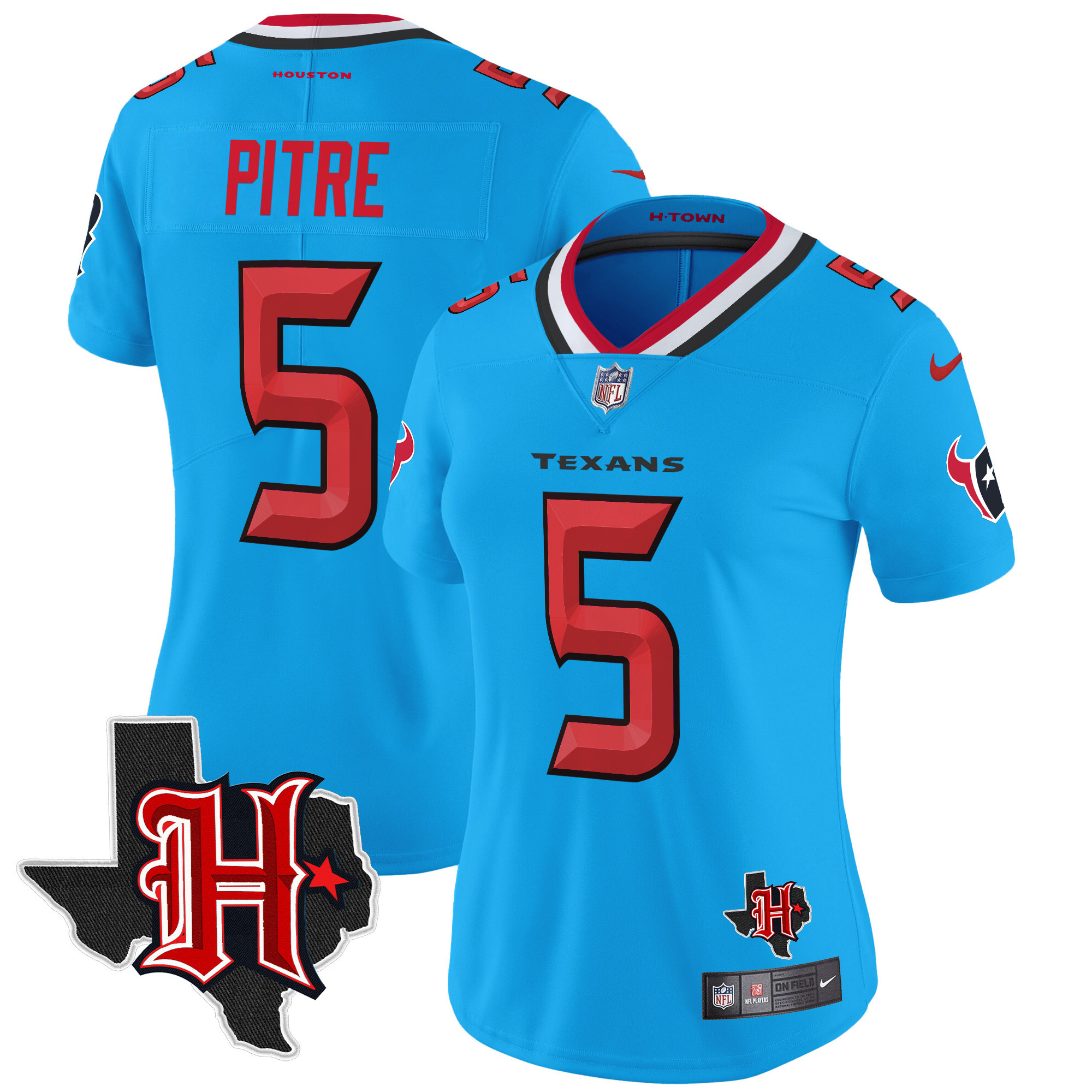 Jalen Pitre Women's Houston Texans 2024 Texas Patch Vapor Limited Blue Jersey - All Stitched